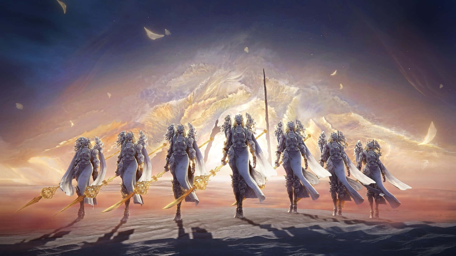 Elden Ring Nightreign, angelic warriors, glowing halos, Full HD Desktop Wallpaper