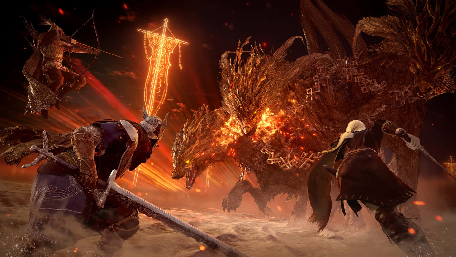 Elden Ring Nightreign, boss fight, massive fiery dragon, Full HD Desktop Wallpaper