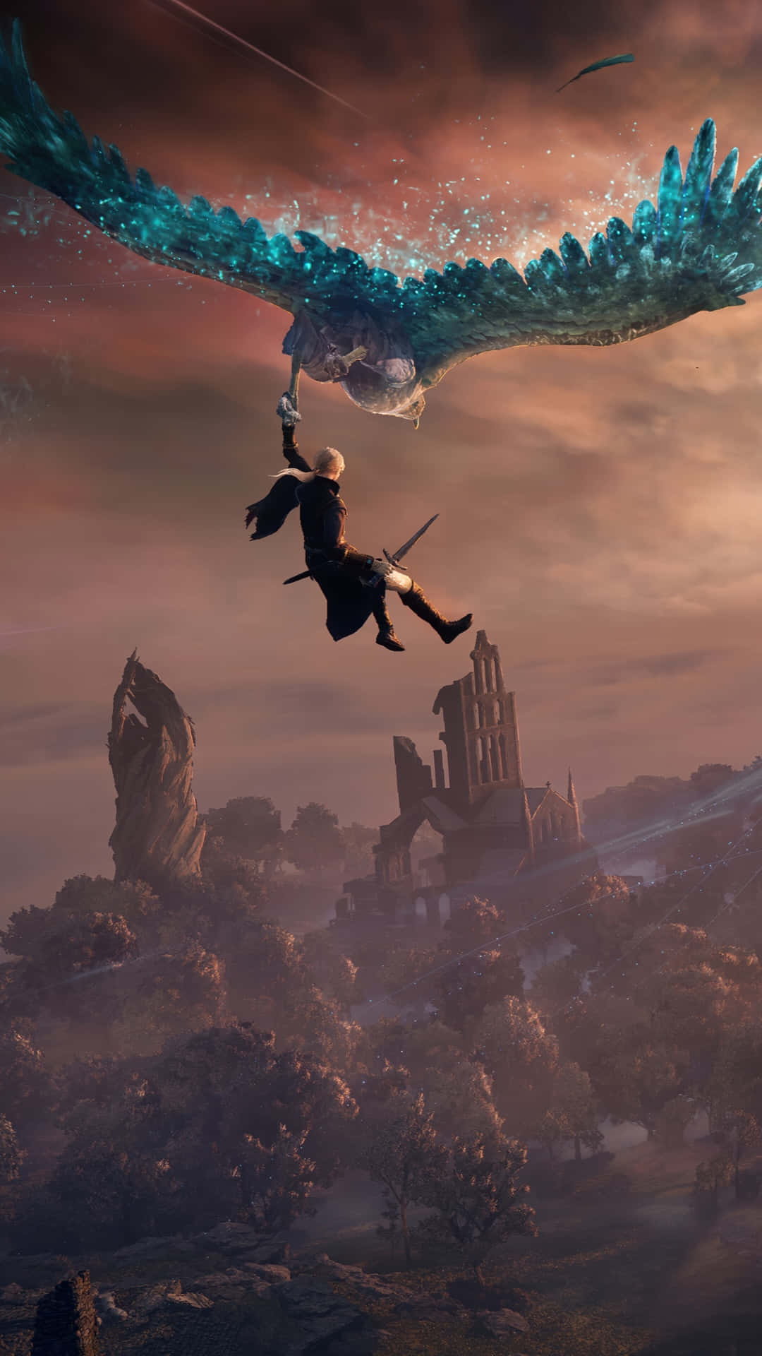 Elden Ring Nightreign, glowing blue dragon, misty ruinous landscape, Full HD Phone Wallpaper