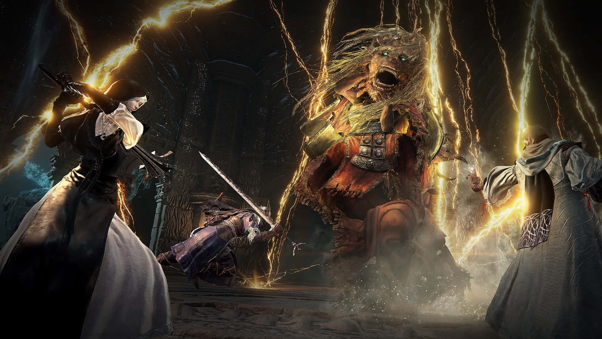 Elden Ring Nightreign, boss fight, monstrous lightning-encased beast, Full HD Desktop Wallpaper