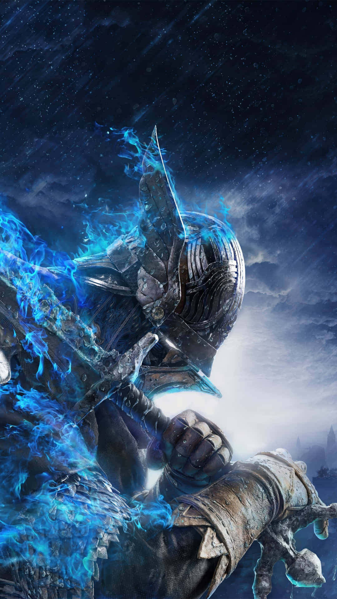 Elden Ring Nightreign Armor, dark armor, glowing blue sword, Full HD Phone Wallpaper