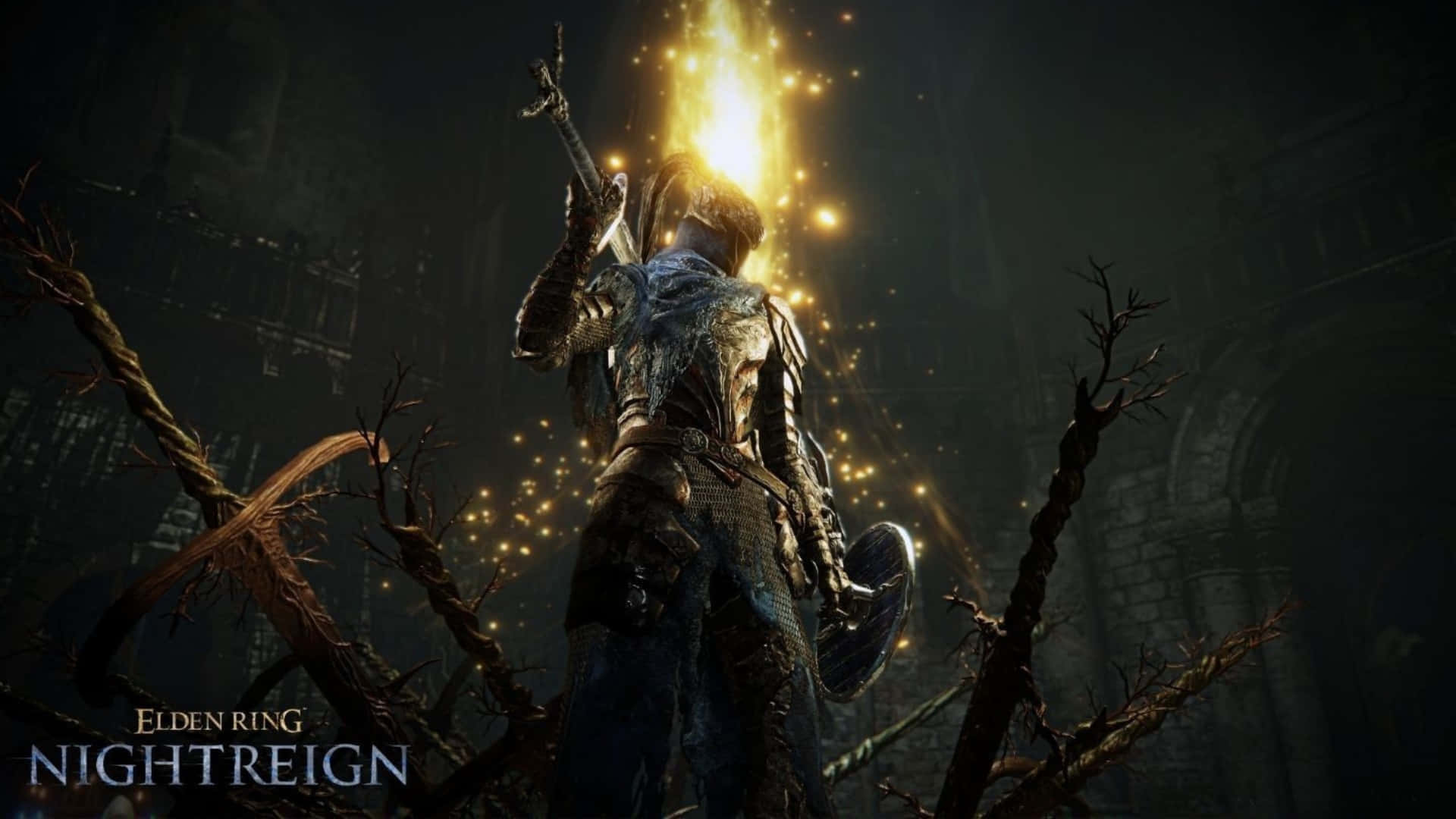 Elden Ring Nightreign, knight in ornate armor, twisted branches, Full HD Desktop Wallpaper