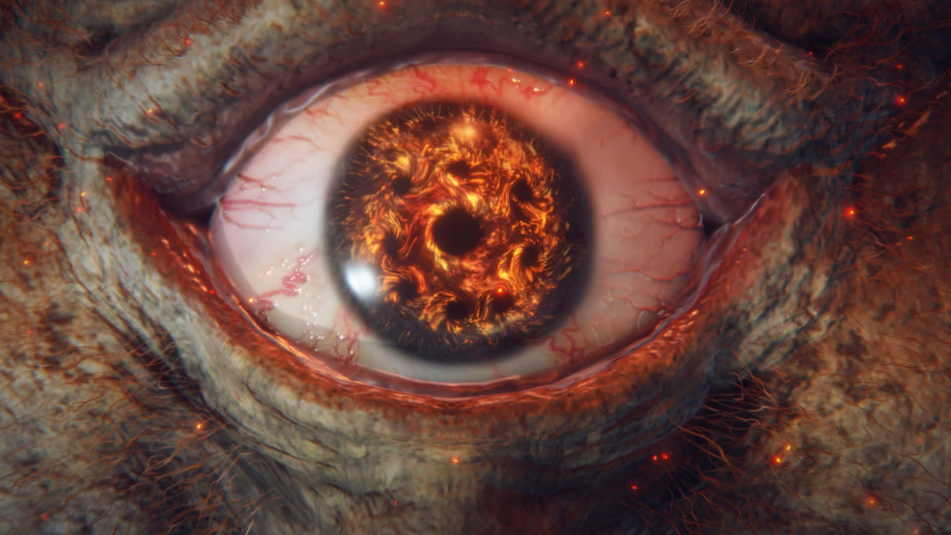 Elden Ring Nightreign, monstrous eye, swirling fiery pupil, Full HD Desktop Wallpaper
