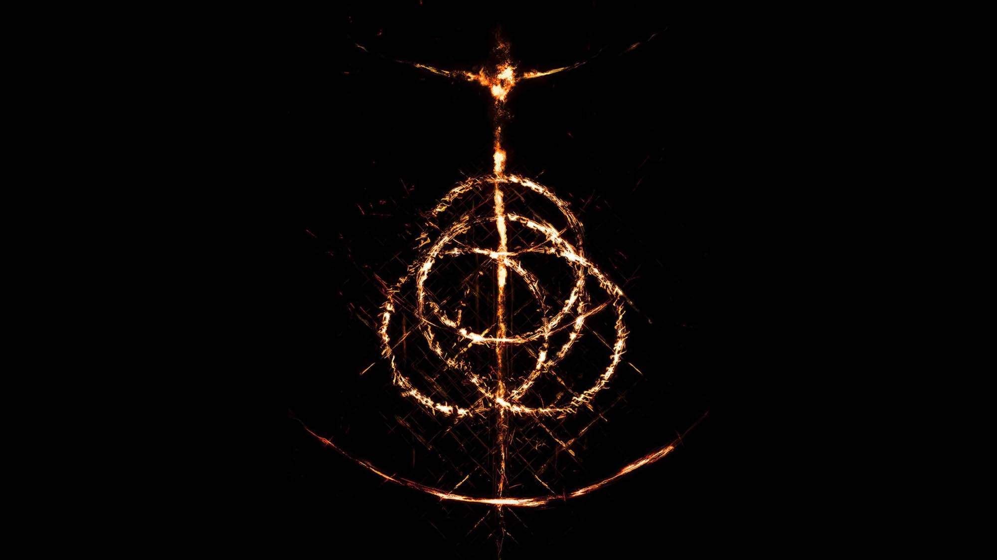 Elden Ring, fiery symbol, intersecting rings, Full HD Desktop Wallpaper