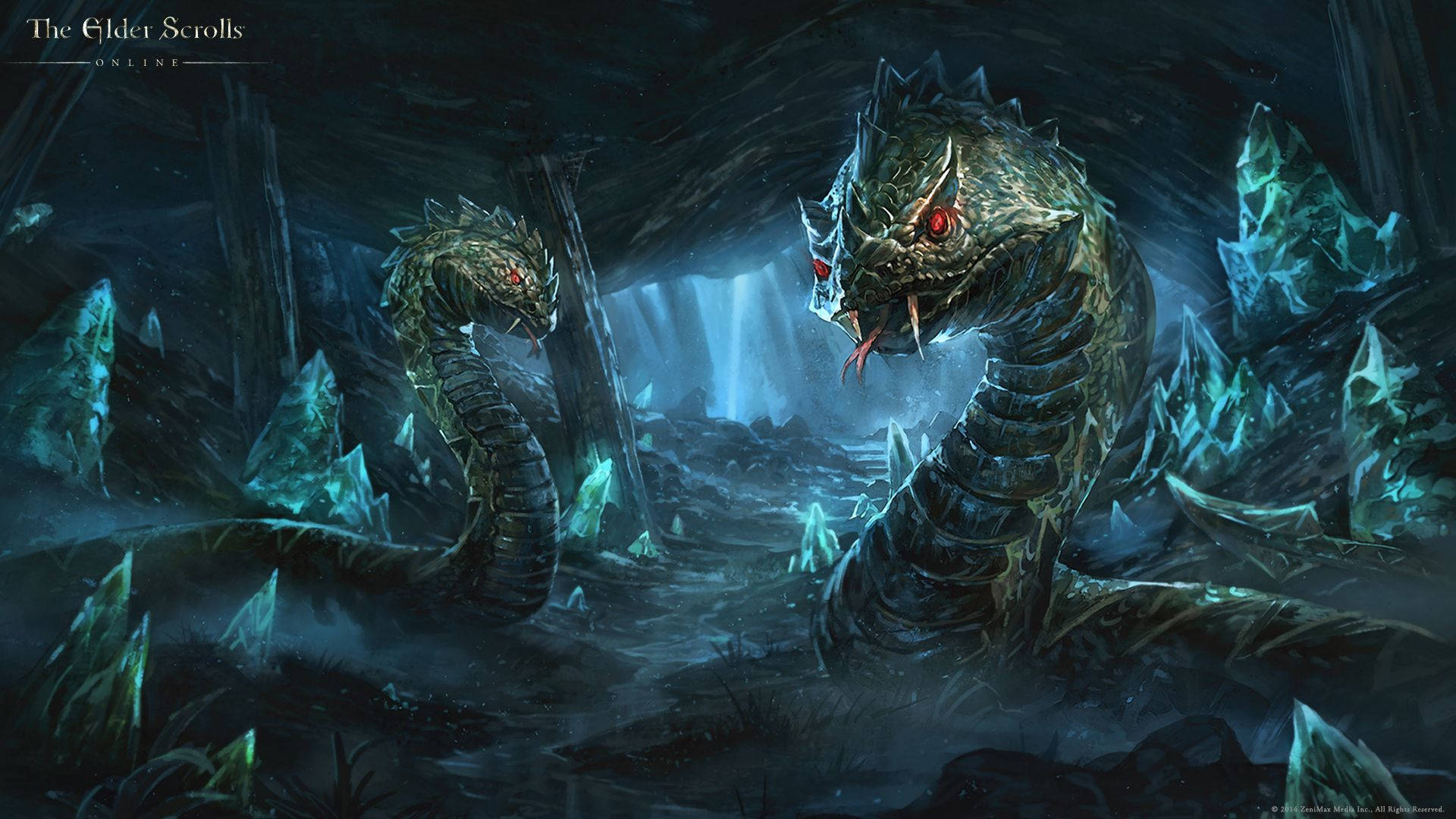 sea serpent, Elder Scrolls, glowing red eyes, Full HD Desktop Wallpaper