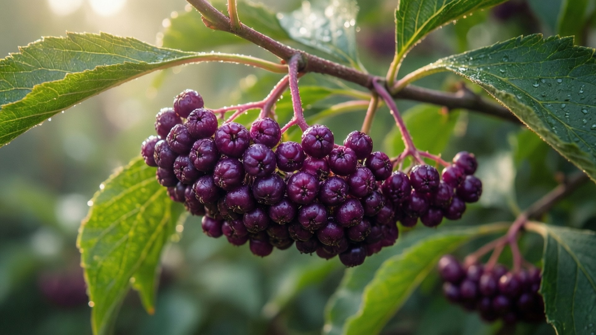 Elderberry, purple berries, leafy branch, Full HD Desktop Wallpaper