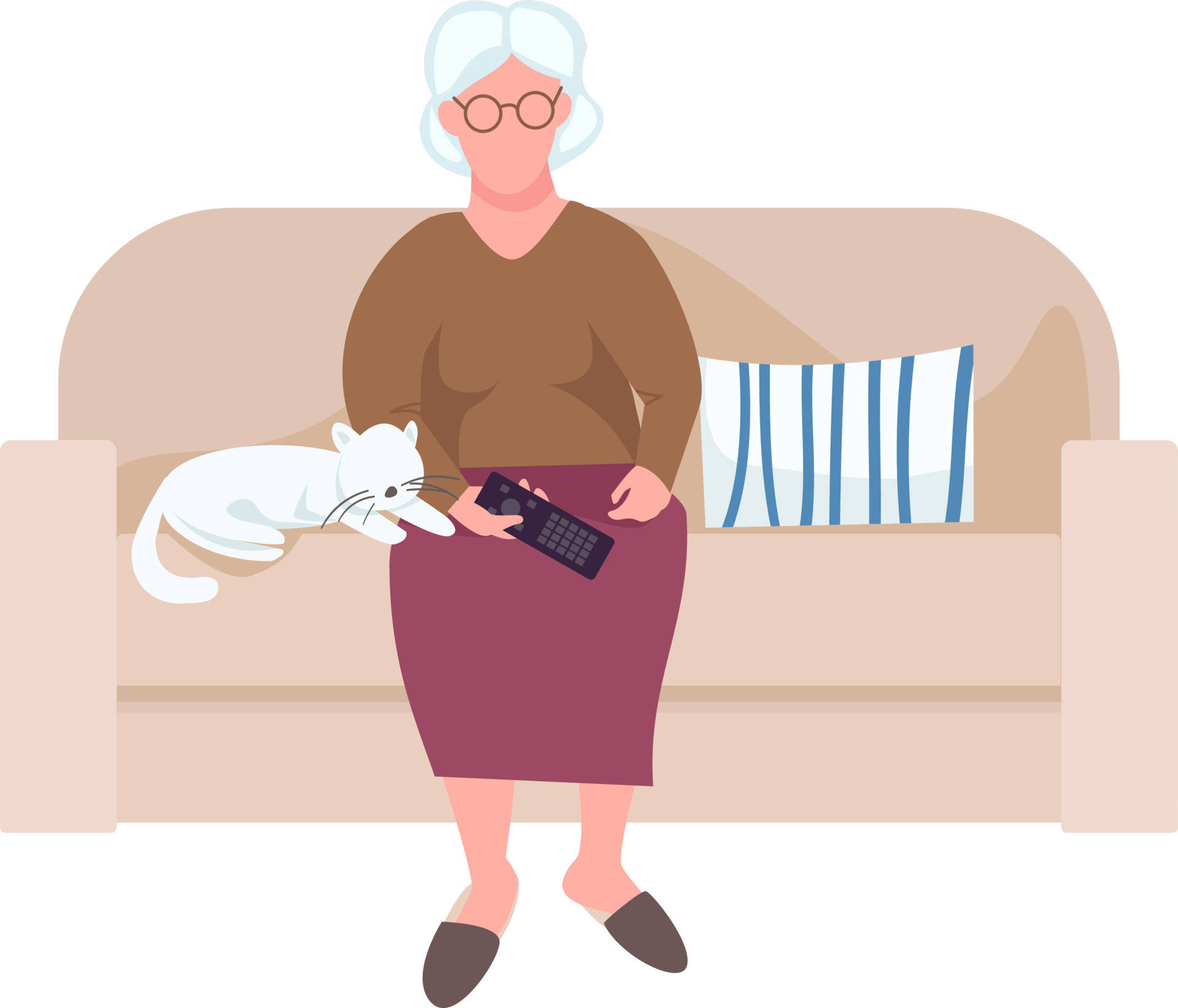 elderly woman, glasses, beige couch, Full HD Desktop Wallpaper