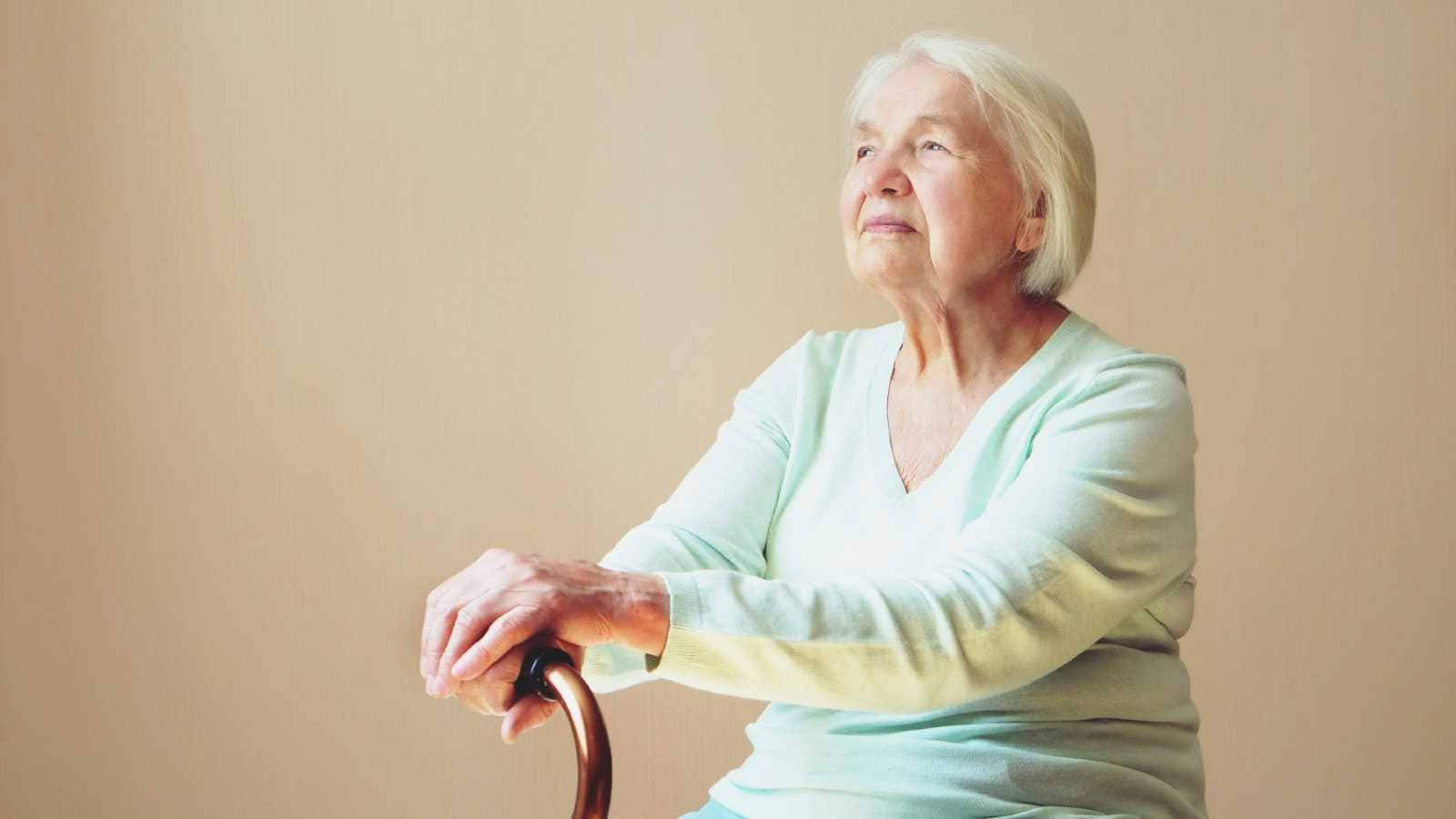 elderly woman, white hair, wooden cane, HD Desktop Wallpaper
