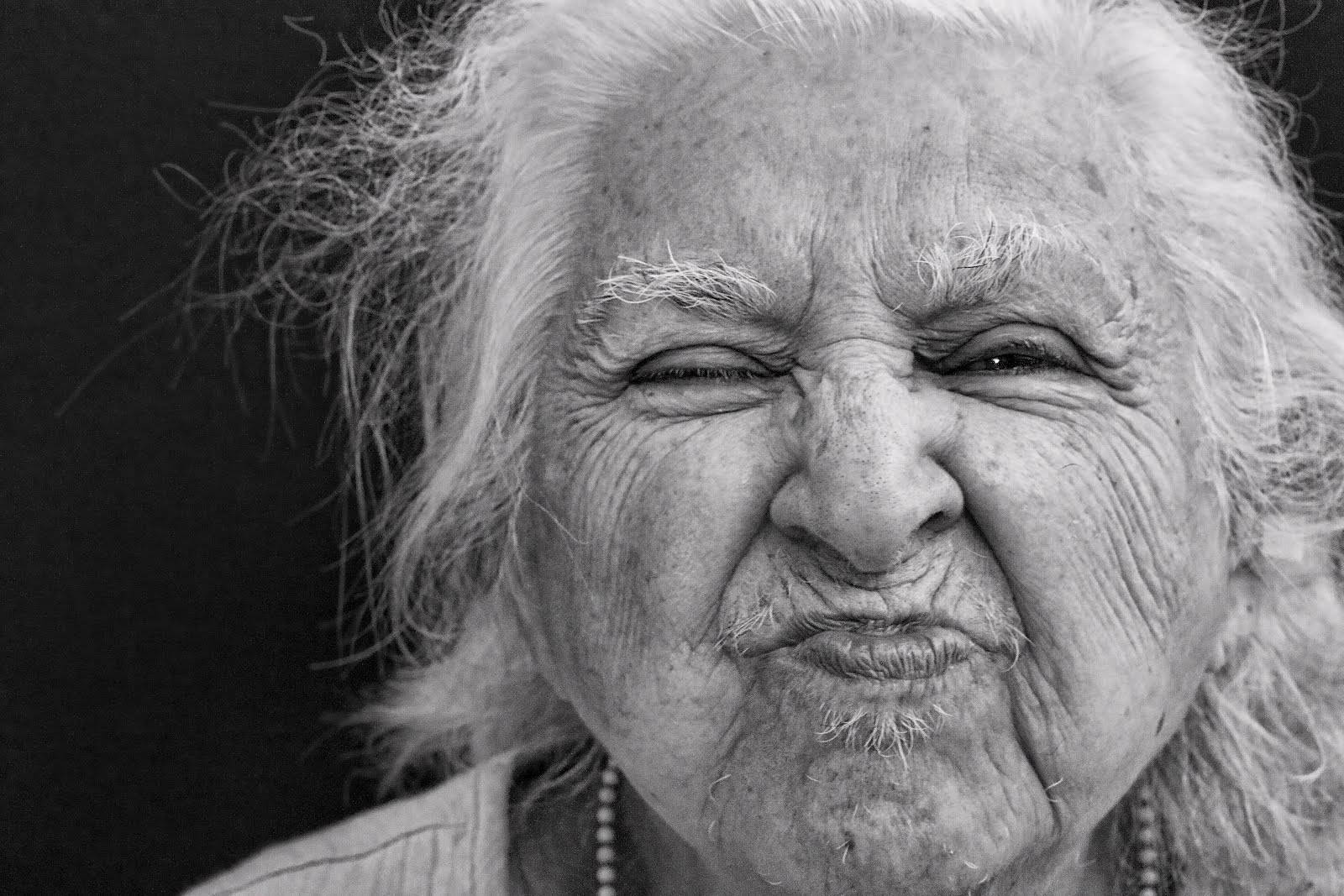 elderly woman, wild white hair, laughing joyfully, HD Desktop Wallpaper