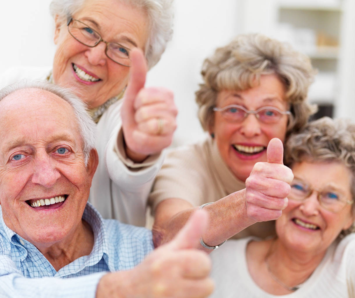 elderly woman, thumbs up, bright smiles, SD Desktop Wallpaper