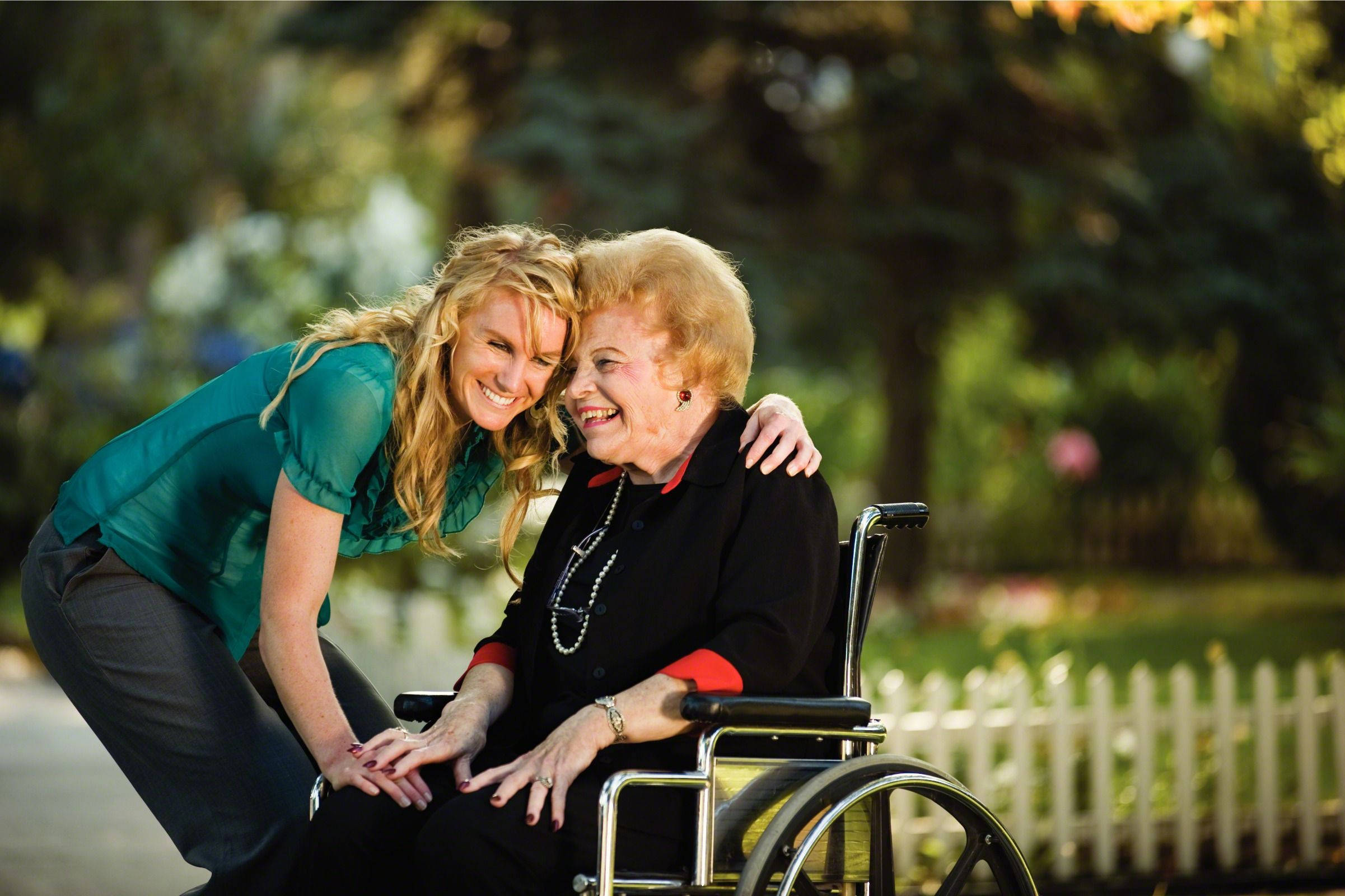 elderly woman, daughter, wheelchair, Full HD Desktop Wallpaper