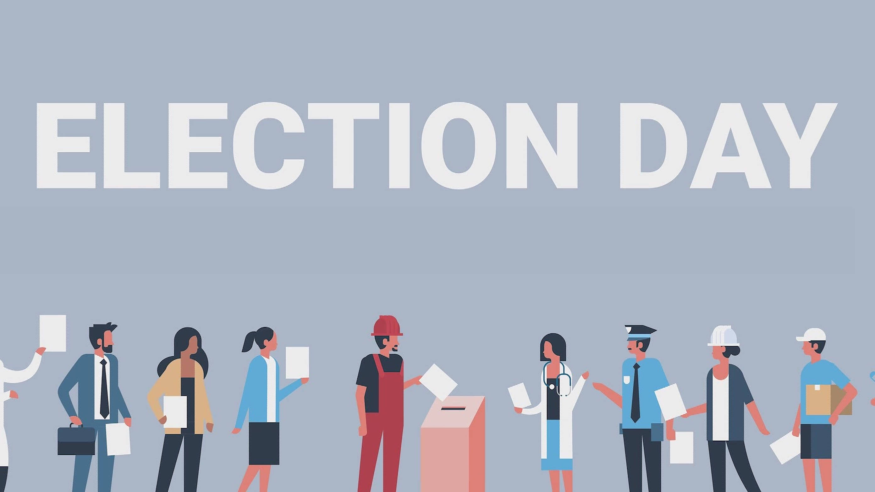 Election Day Poster, flat vector style, queue to vote, 2K Desktop Wallpaper
