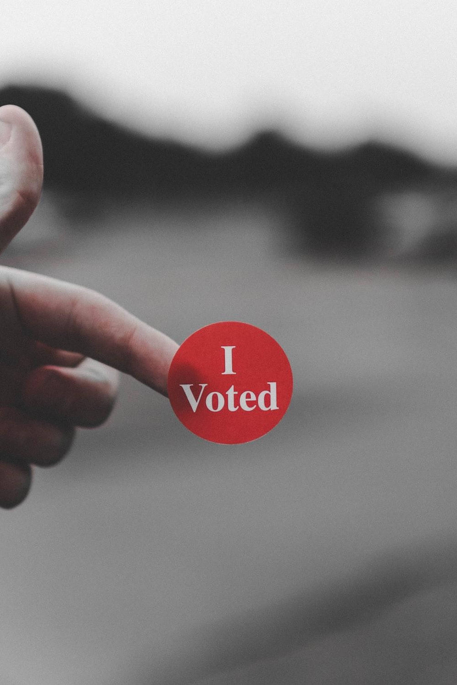 Election, red circular I Voted sticker, grayscale background, Full HD Phone Wallpaper