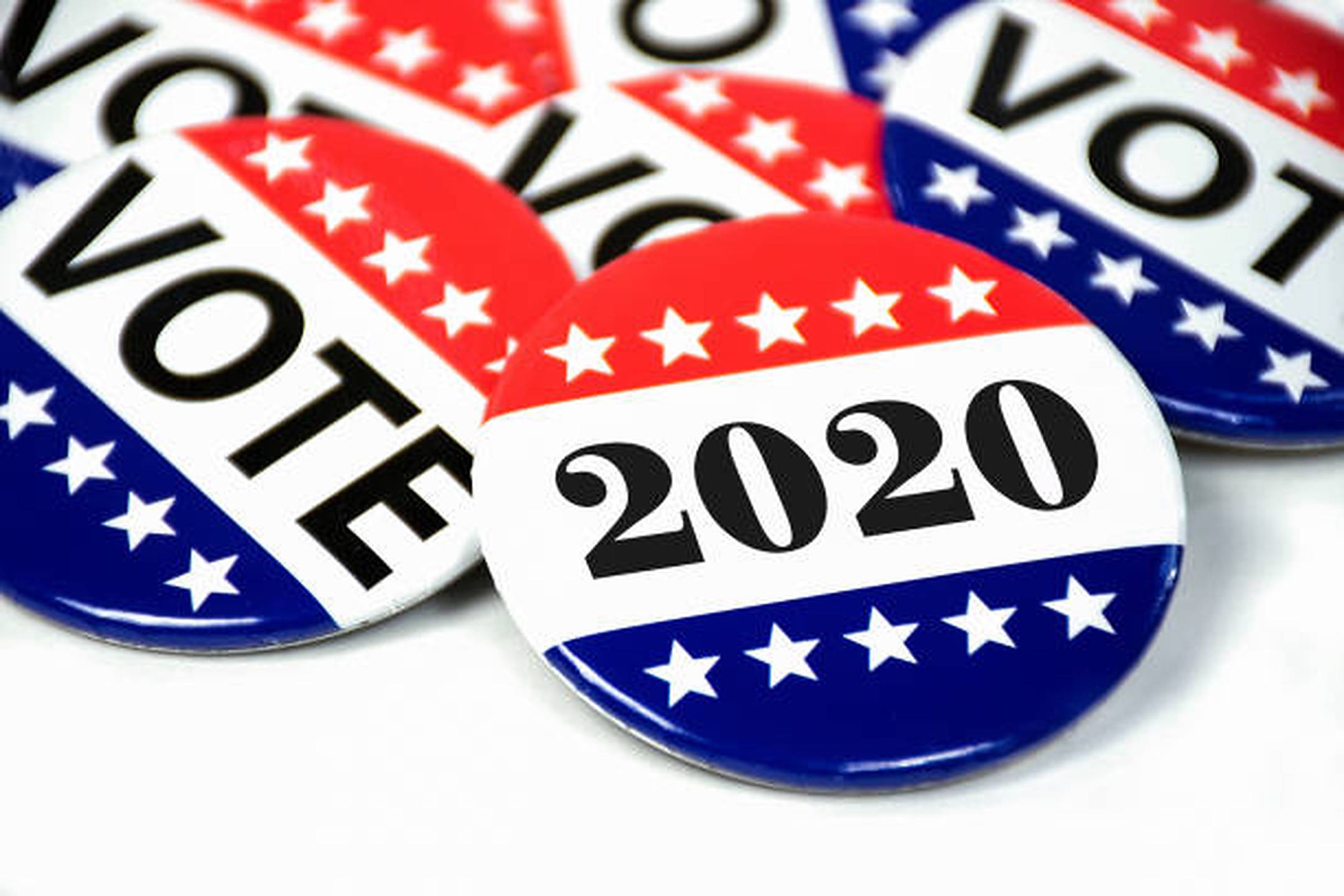 2020 vote buttons, glossy red white and blue, stars, Full HD Desktop Wallpaper