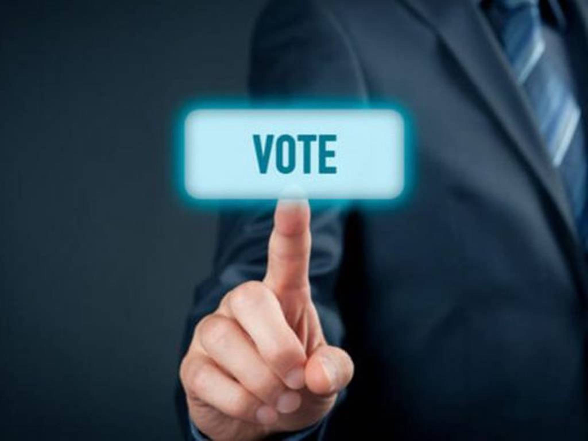 holographic election vote, glowing blue VOTE button, transparent screen, Full HD Desktop Wallpaper