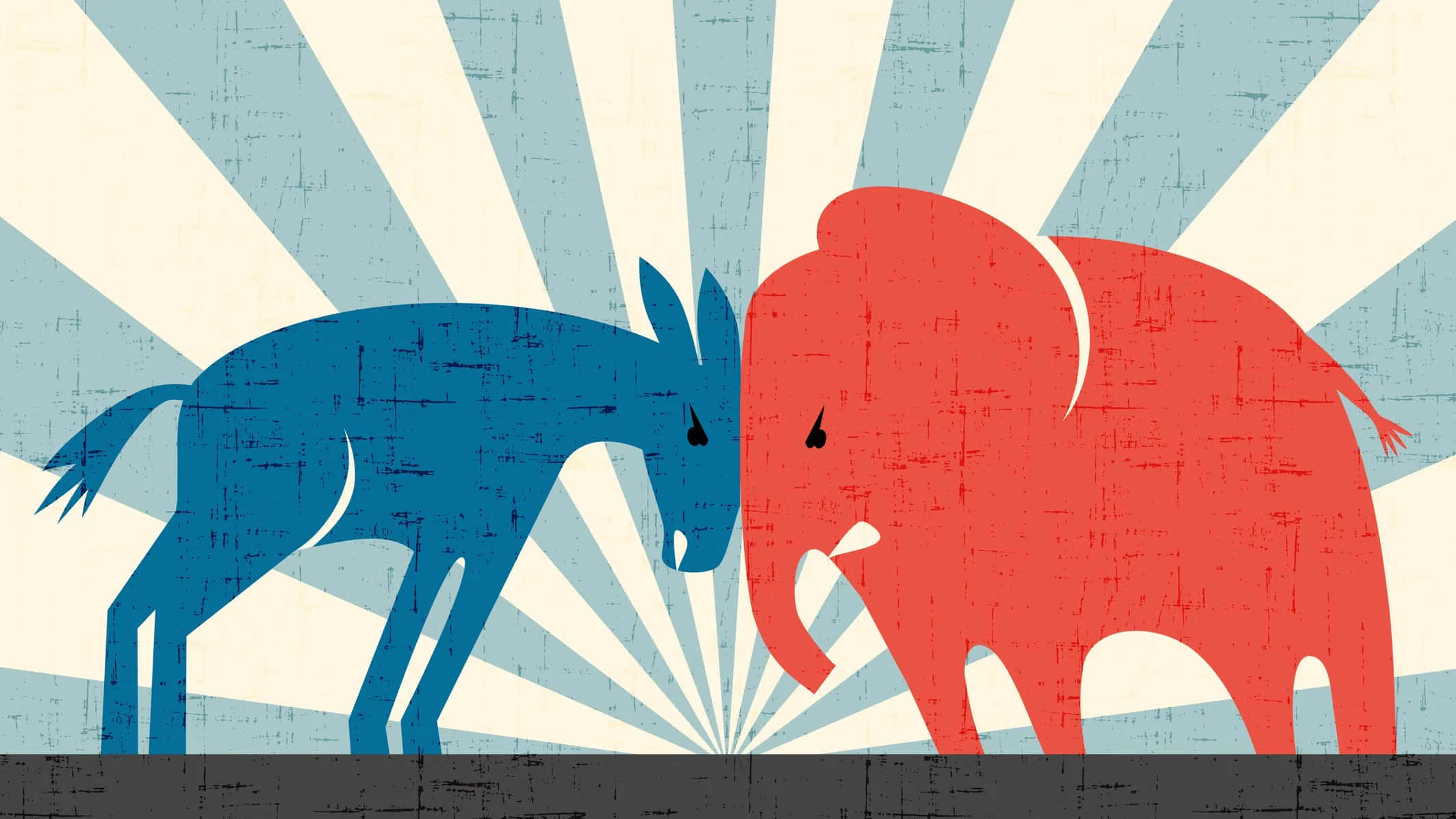 democrat donkey, republican elephant, sunburst background, Full HD Desktop Wallpaper