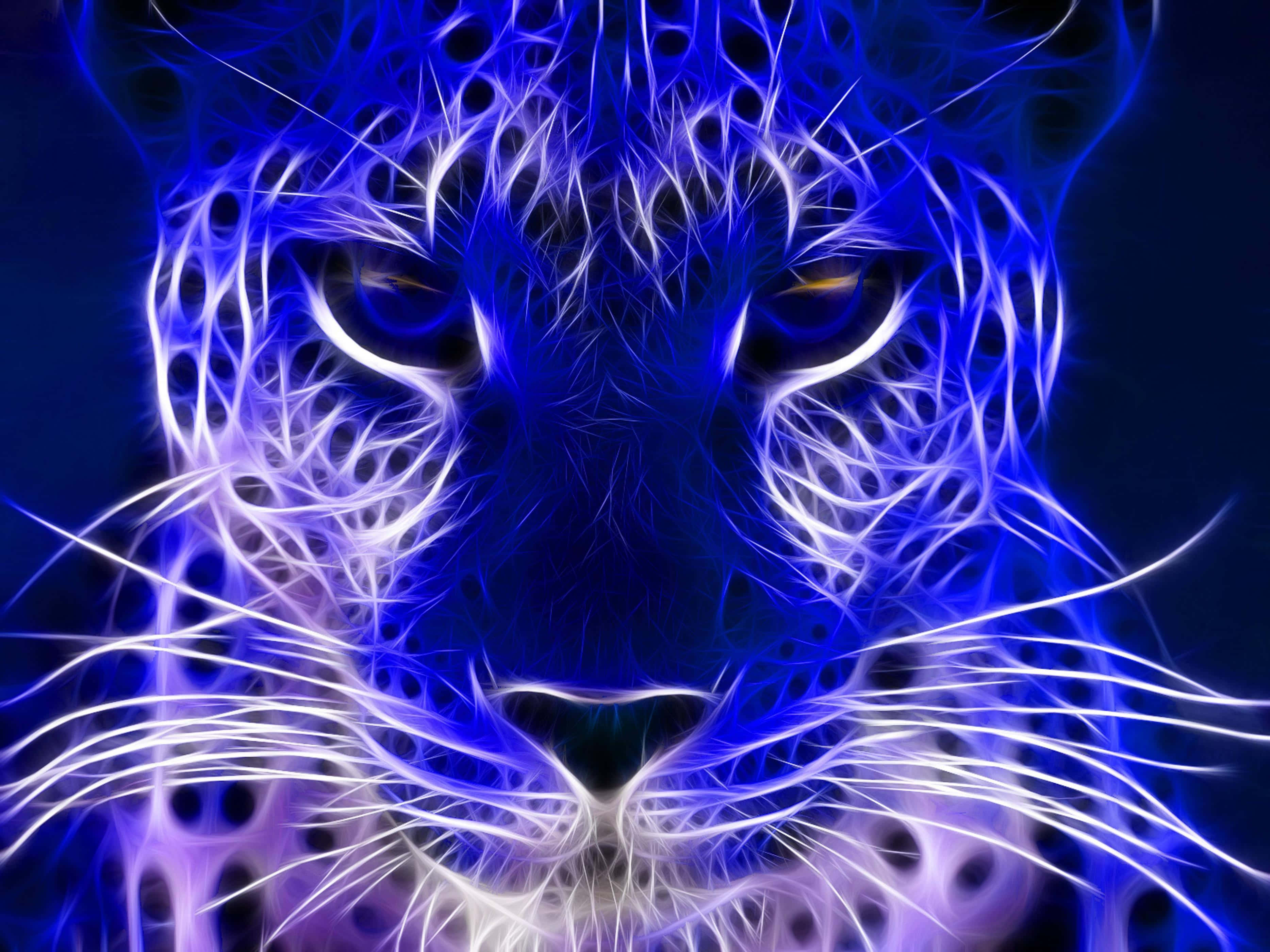 Electric Blue, glowing blue leopard, electric white fur patterns, 2K Desktop Wallpaper