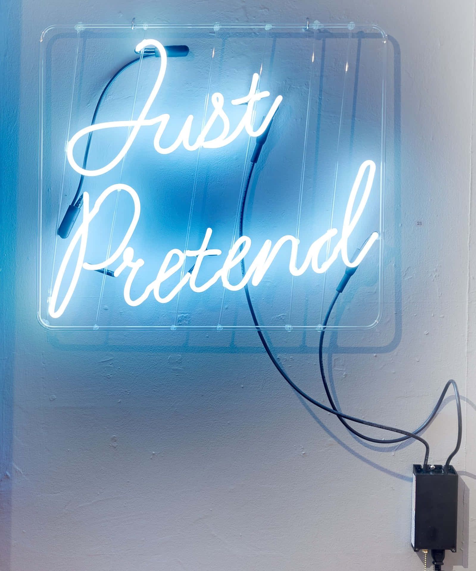 Electric Blue Neon Sign, Just Pretend, cursive script, Full HD Phone Wallpaper