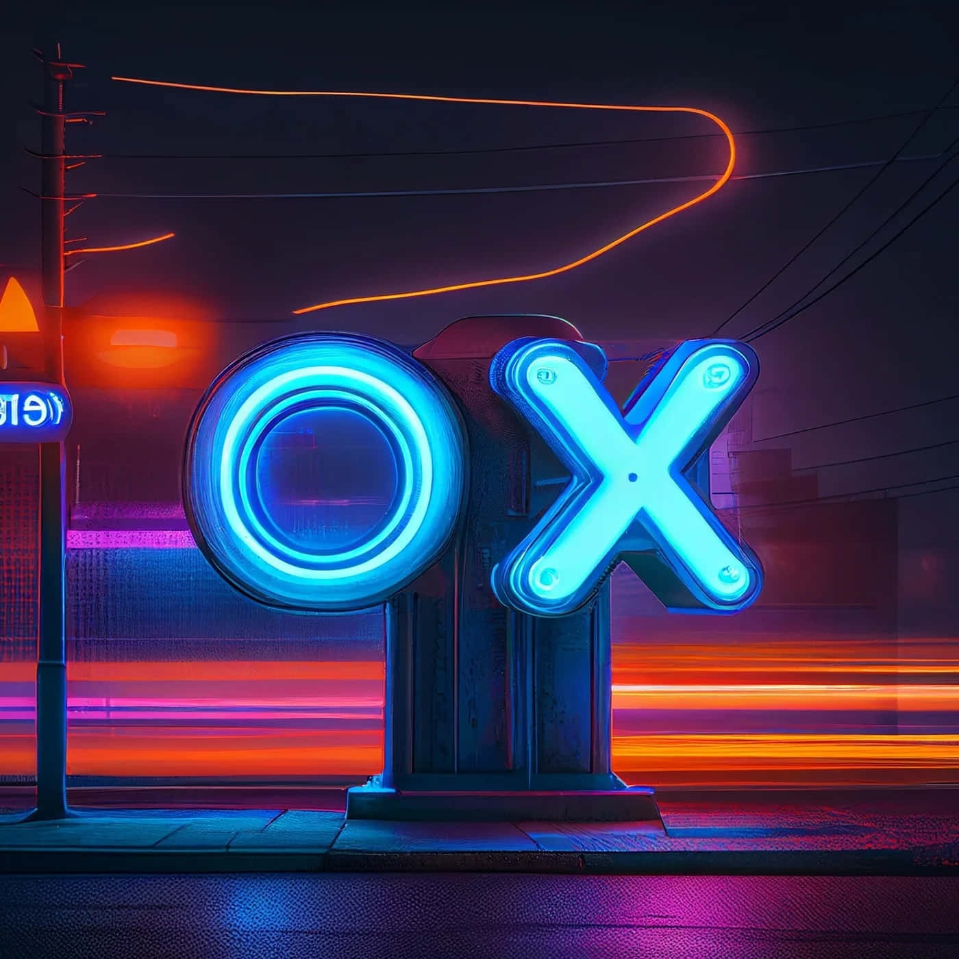 Electric Blue O X Neon Sign, neon sign, city sidewalk, HD Desktop Wallpaper