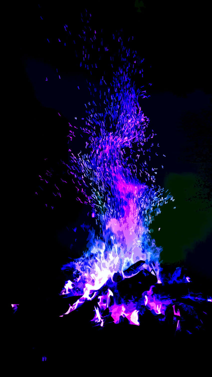 Electric Blue Flame Explosion, vibrant purple and blue flames, dark rocks, HD Phone Wallpaper