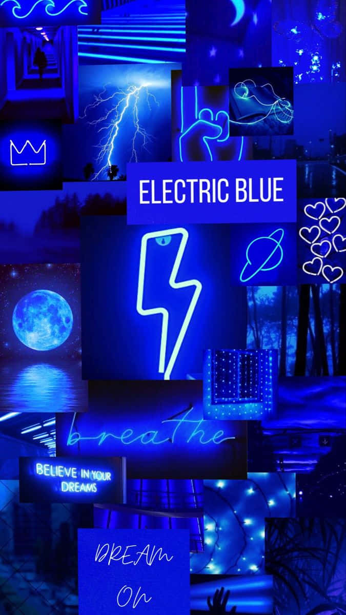 Electric Blue Collage Aesthetic, neon lightning, moons, SD Phone Wallpaper