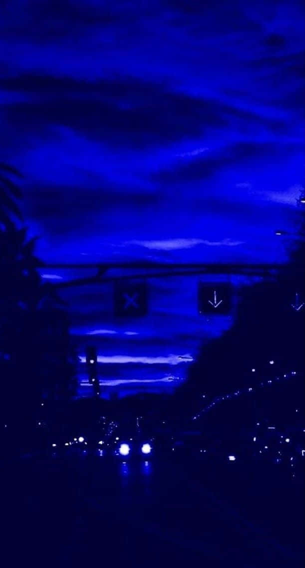 Electric Blue Night Skyline, deep blue twilight sky, highway, SD Phone Wallpaper