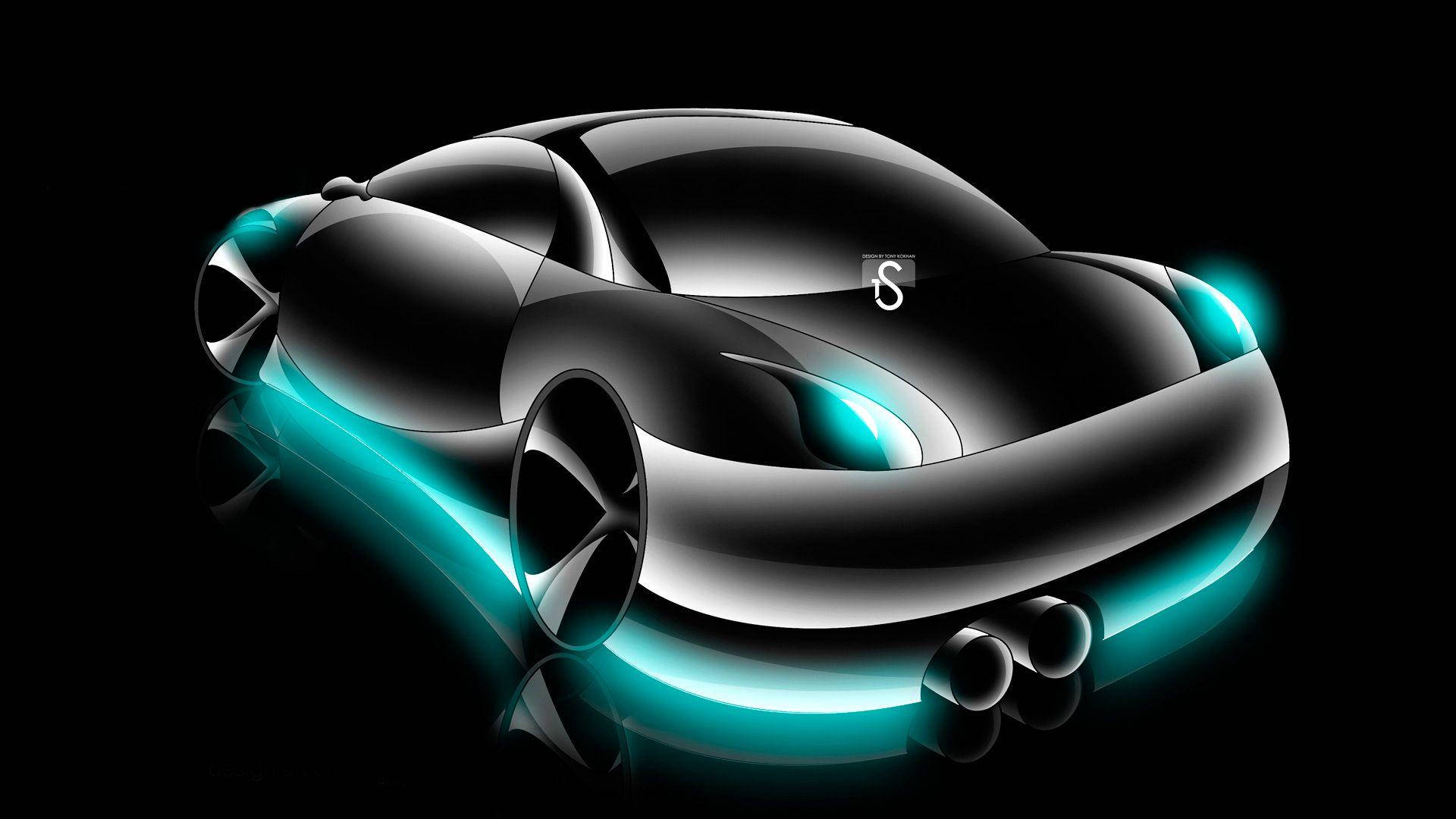 neon blue car, glowing teal accents, reflective surfaces, Full HD Desktop Wallpaper