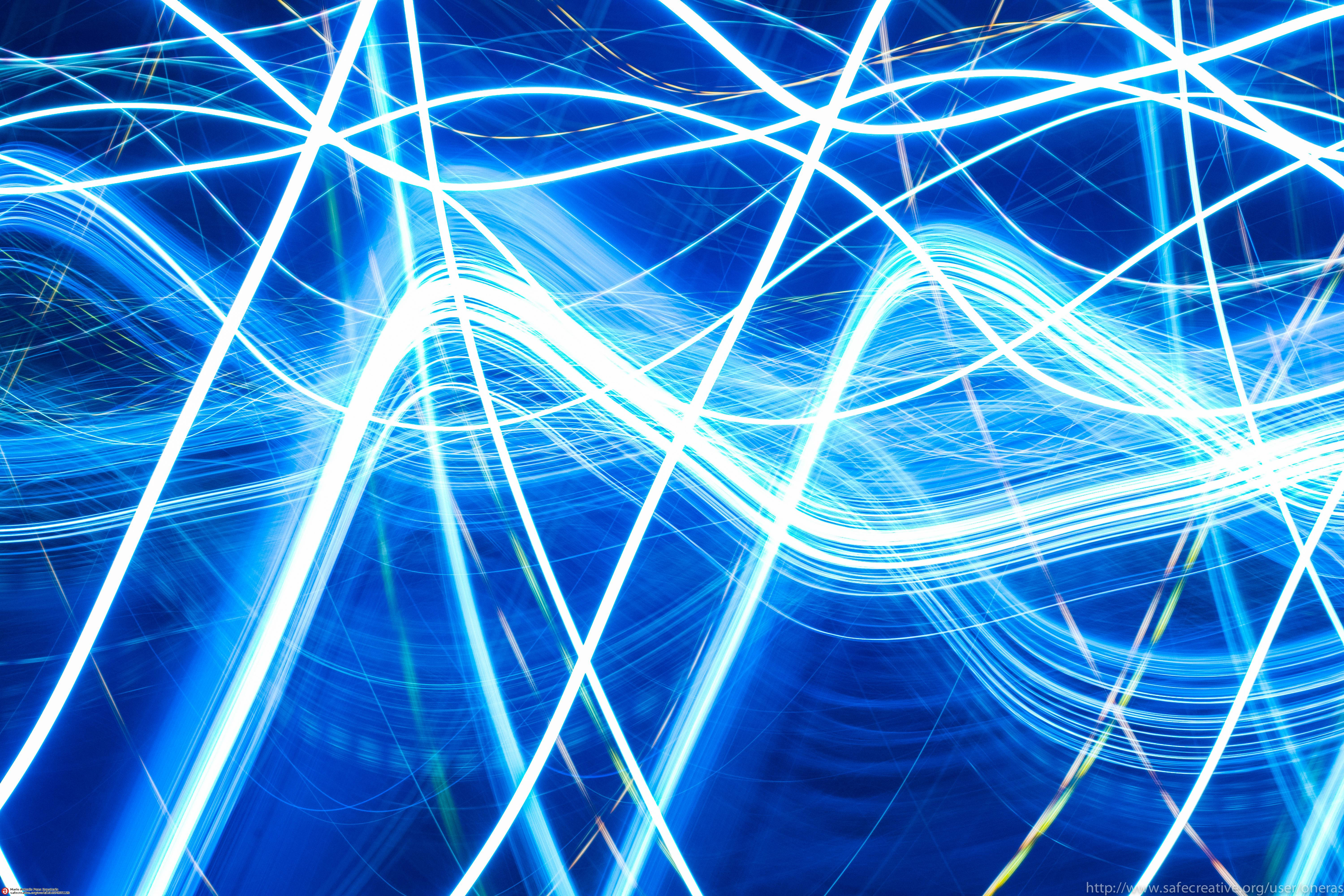 blue neon waves, vibrant blue light trails, deep blue background, 5K Desktop Wallpaper
