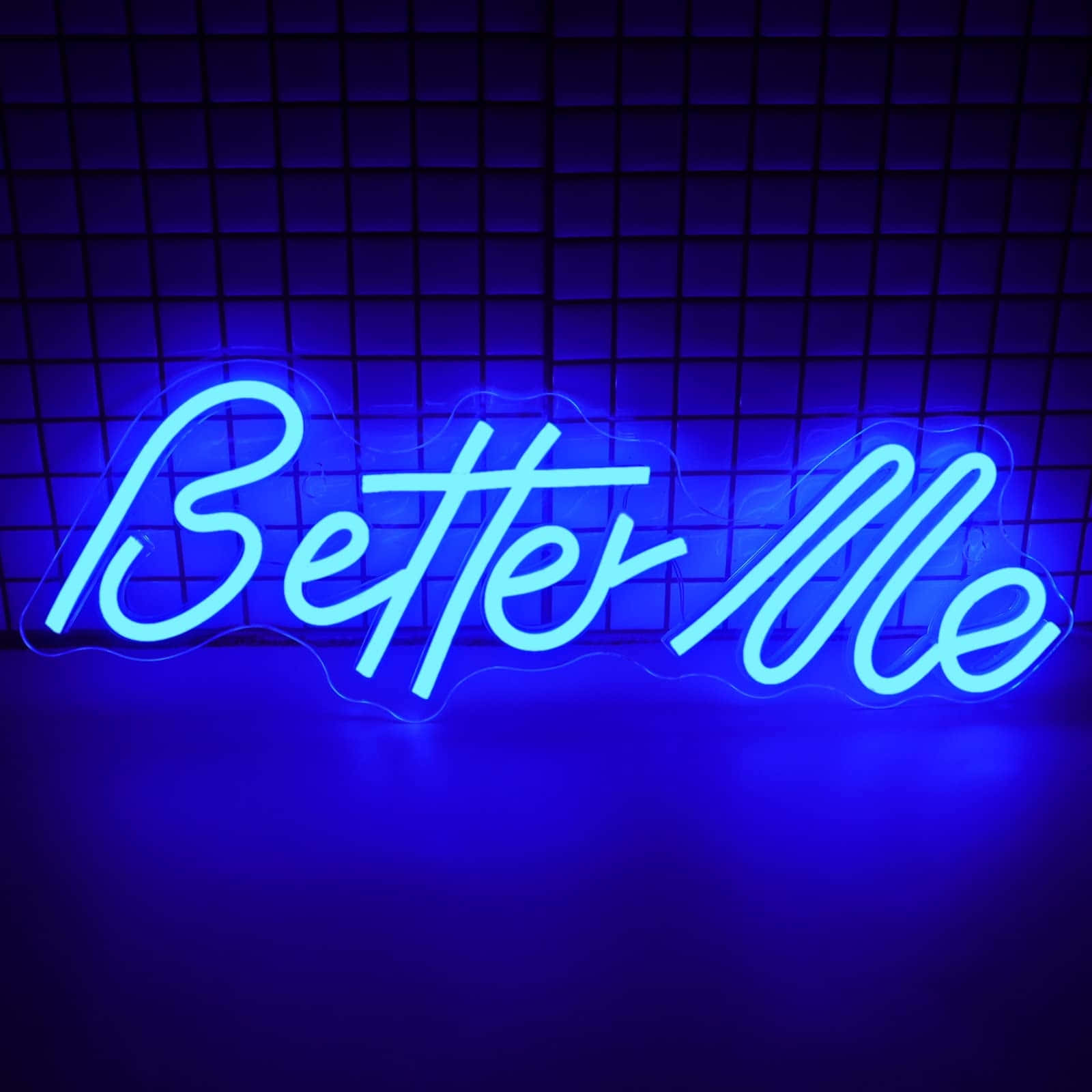 Electric Blue Neon Sign Better Me, cursive script, vibrant glow, HD Desktop Wallpaper
