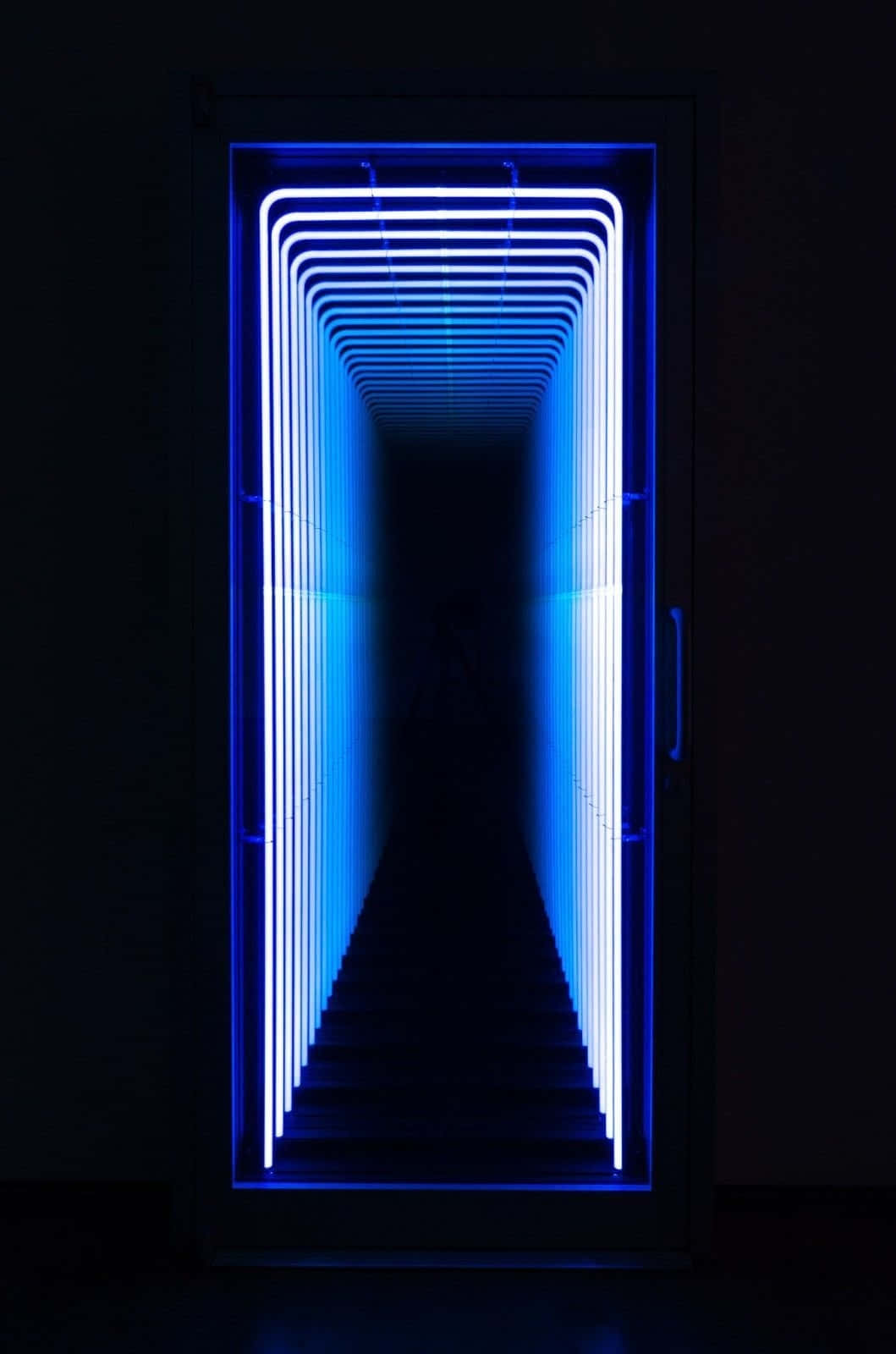 Electric Blue Neon Light Portal, glowing blue neon staircase, dark doorway, HD Phone Wallpaper