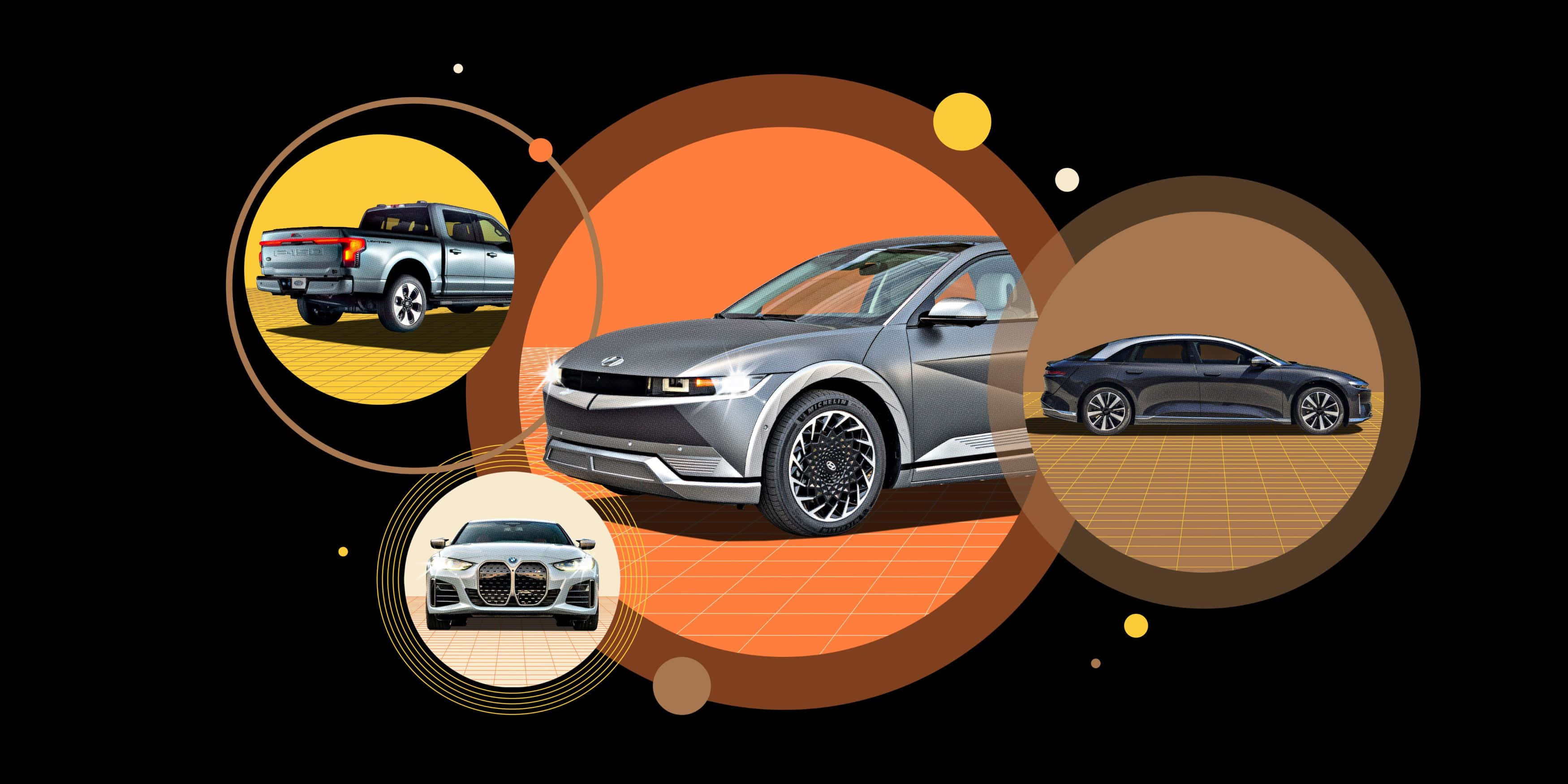 electric vehicle, modern cars, circular frames, 2K Desktop Wallpaper
