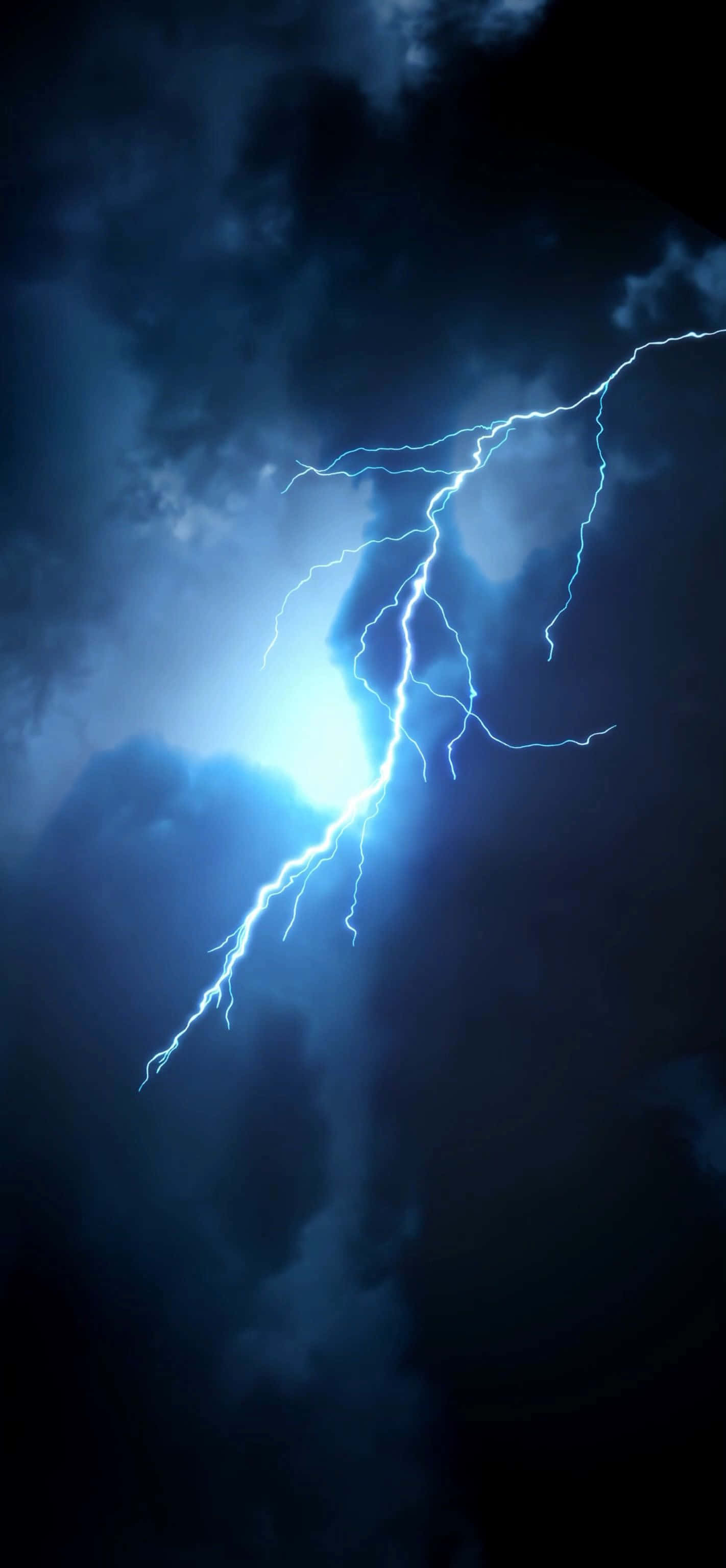 Electric Sky, blue lightning bolt, dark storm clouds, 2K Phone Wallpaper