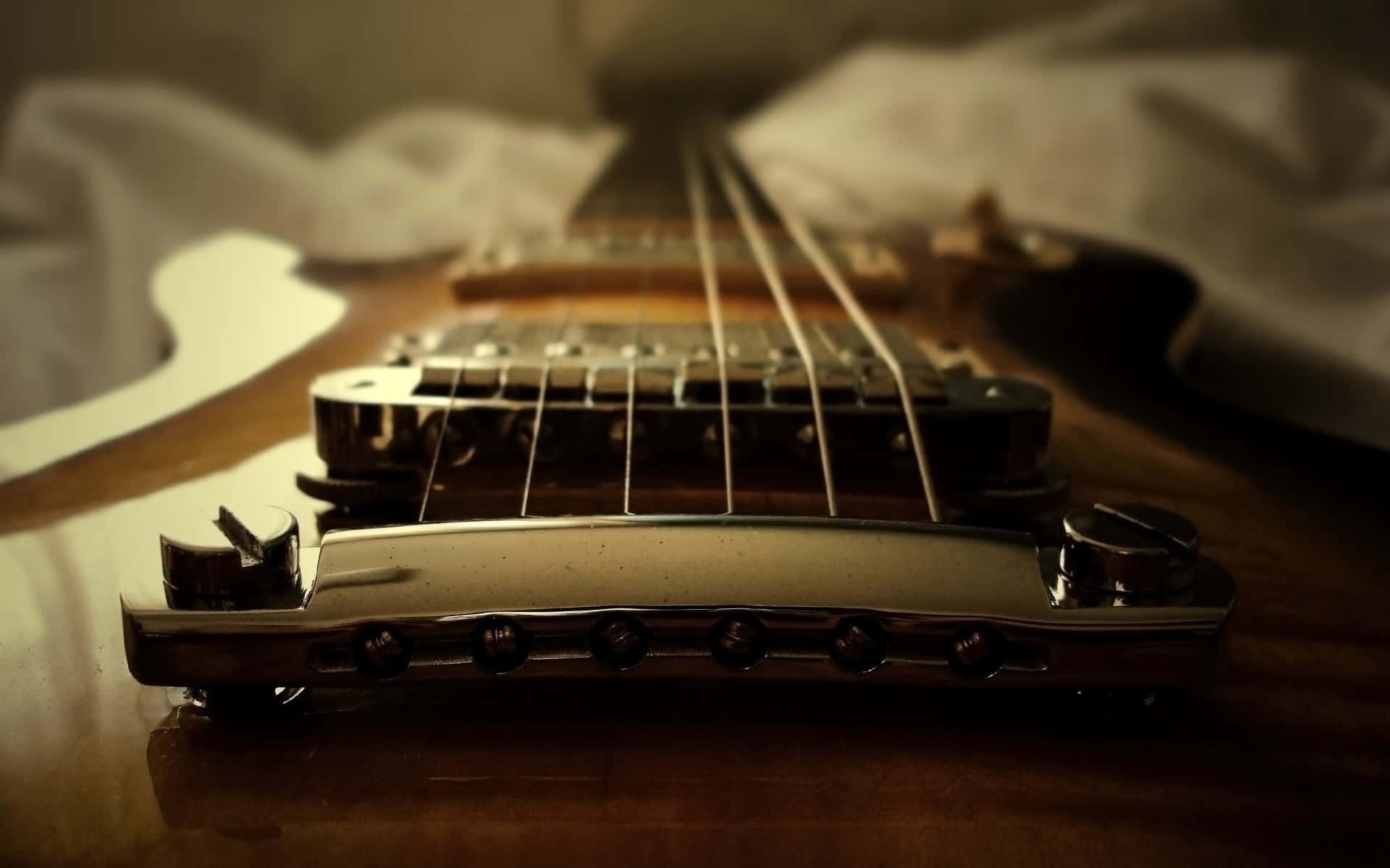 vintage electric guitar, bridge, strings, Full HD Desktop Wallpaper