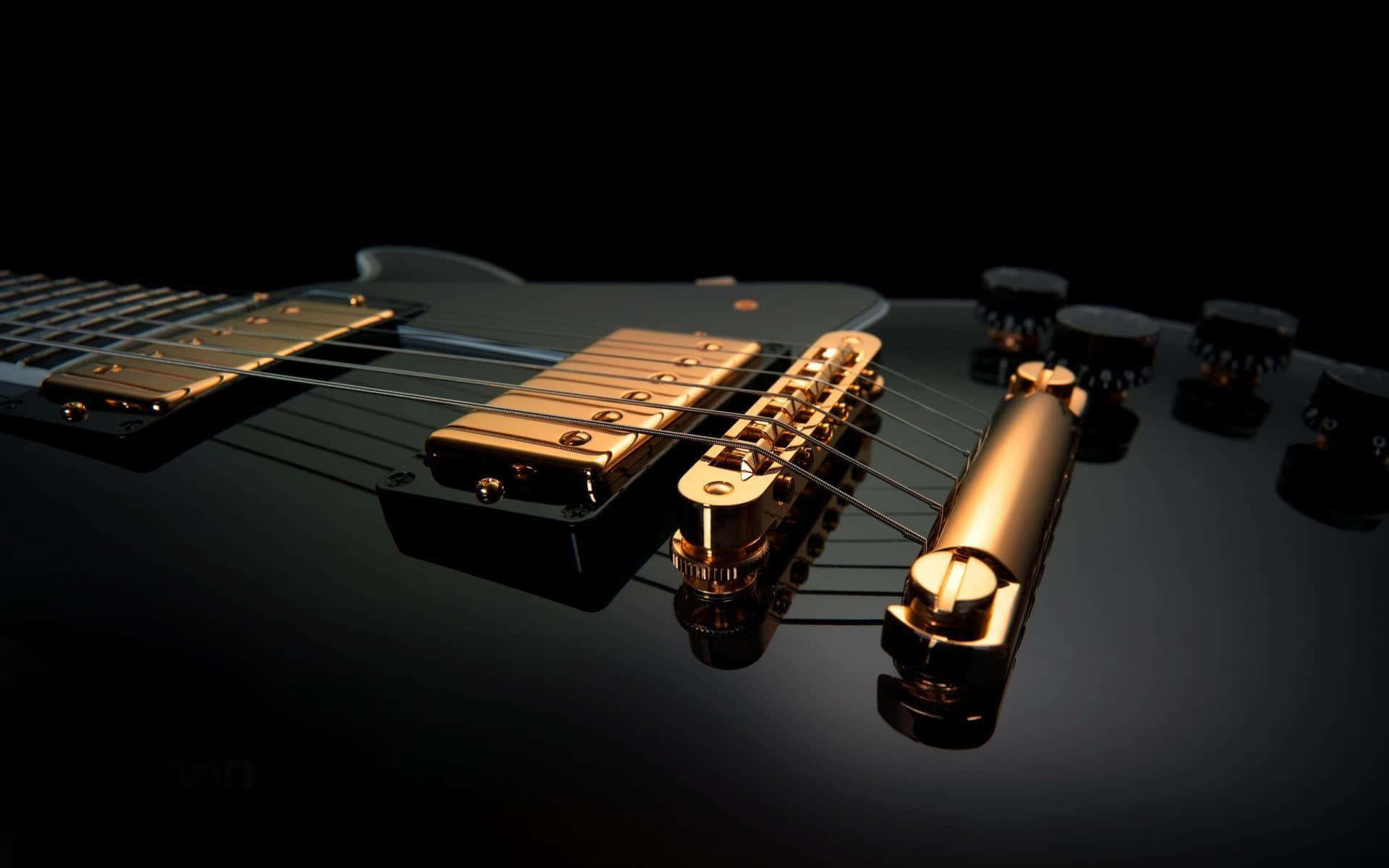 electric guitar, gold details, black electric guitar, Full HD Desktop Wallpaper