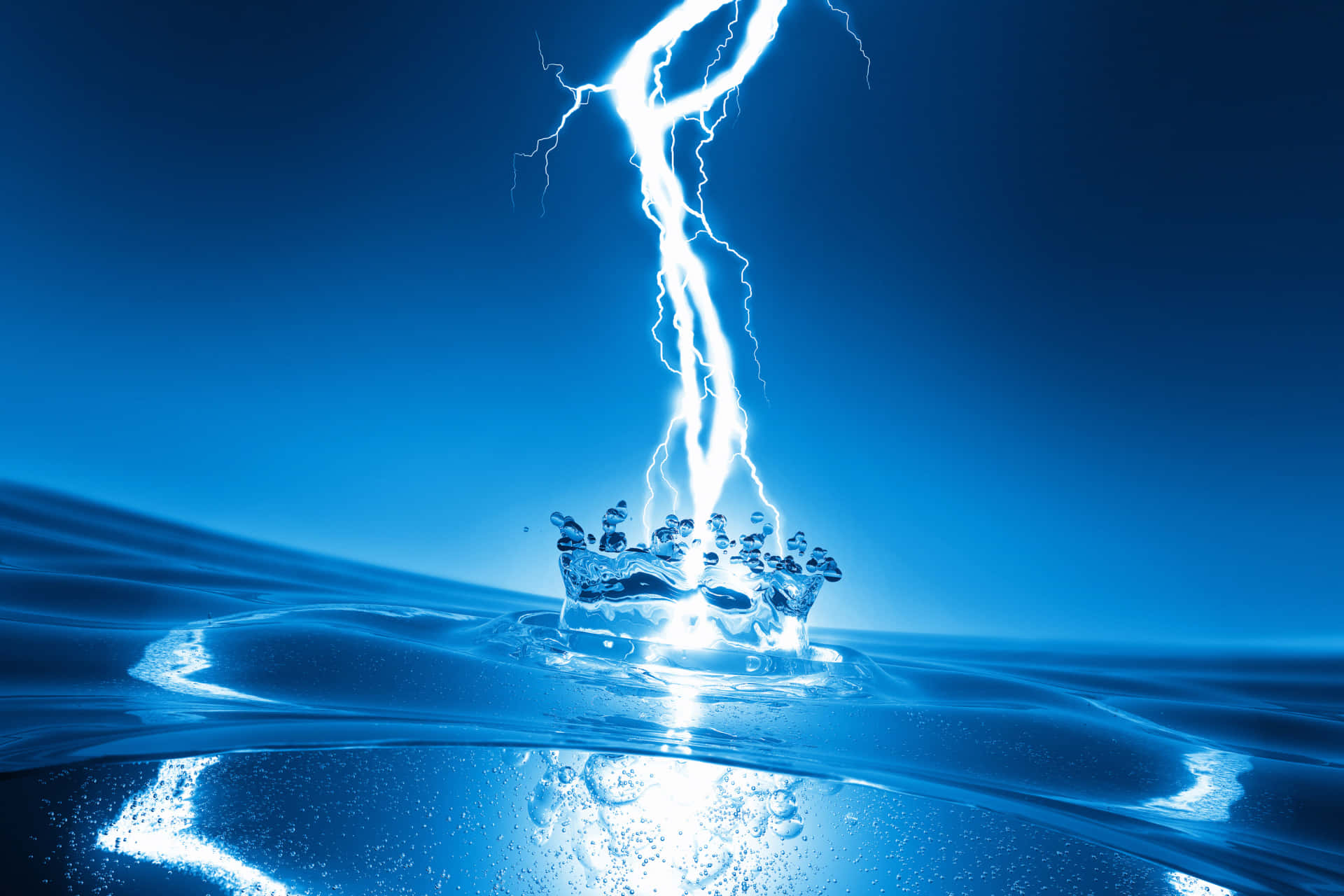 Electric, lightning bolt, deep blue water, Full HD Desktop Wallpaper
