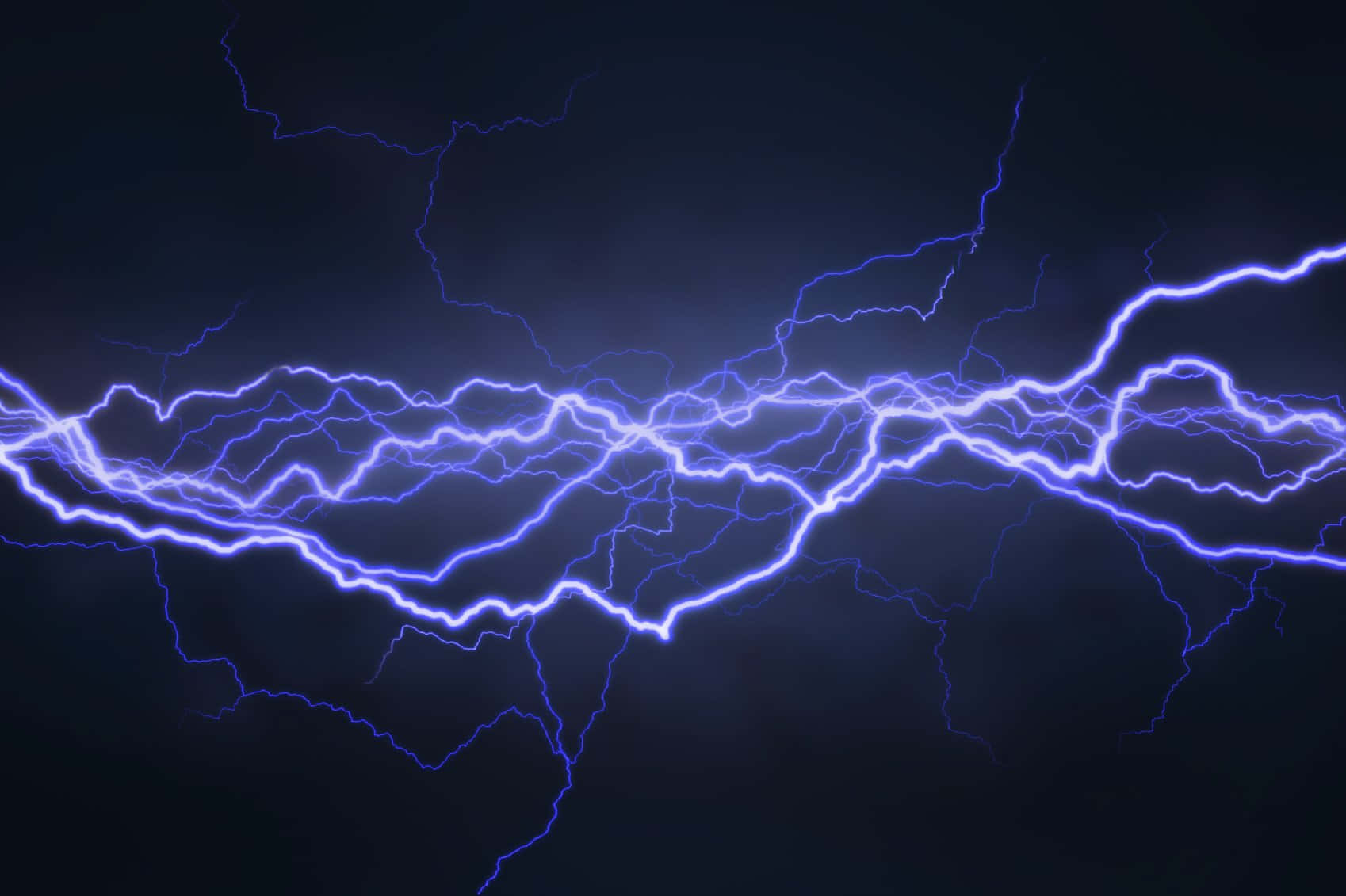 horizontal electric waves, vivid blue lightning bolts, dark stormy sky, HD Desktop Wallpaper
