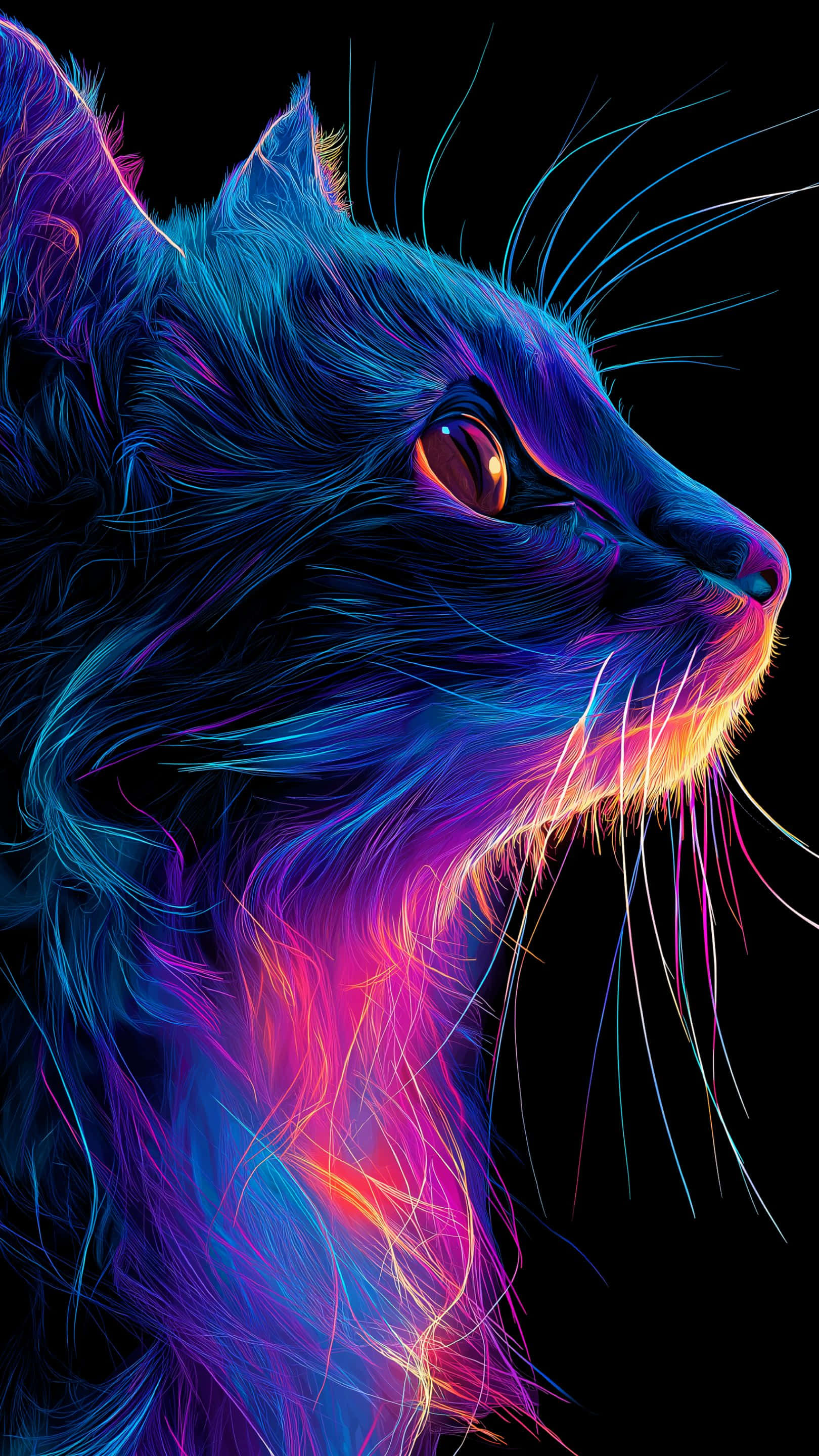 neon-lit cat, electric blue, purple, 2K Phone Wallpaper