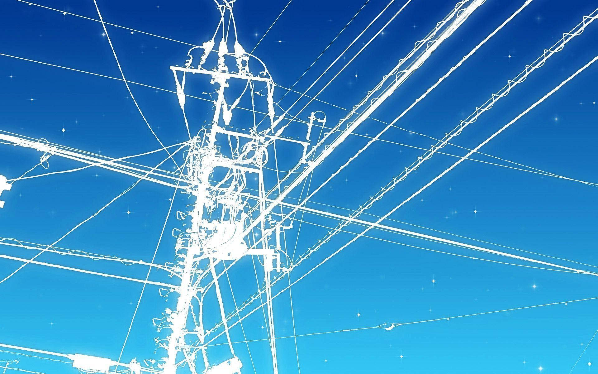 Negative Space Electricity Tower, stark white power line tower, vibrant blue sky, Full HD Desktop Wallpaper