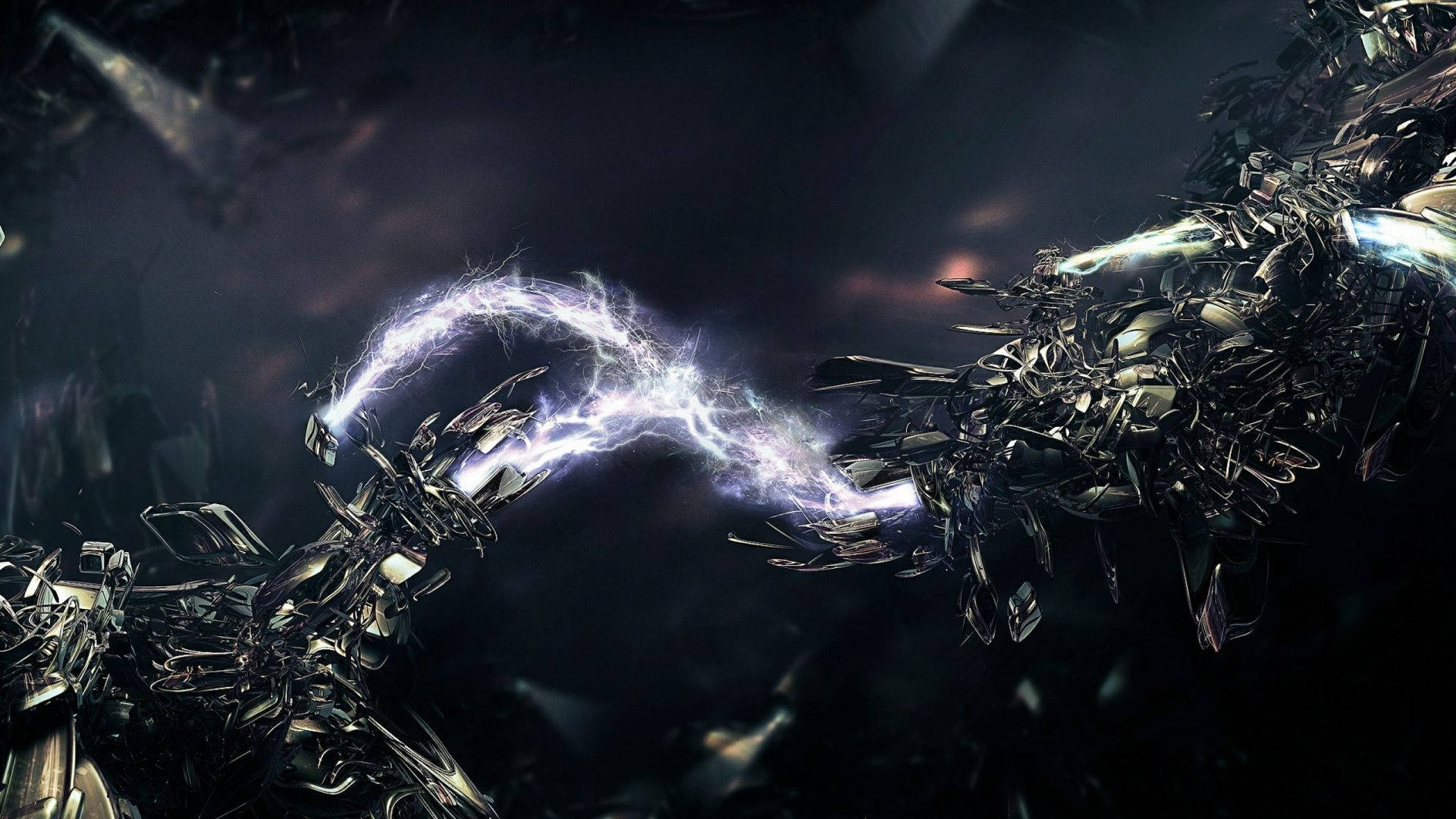 Electric Current From Metallic Robots, shattered mechanical giants, crackling electric energy, Full HD Desktop Wallpaper