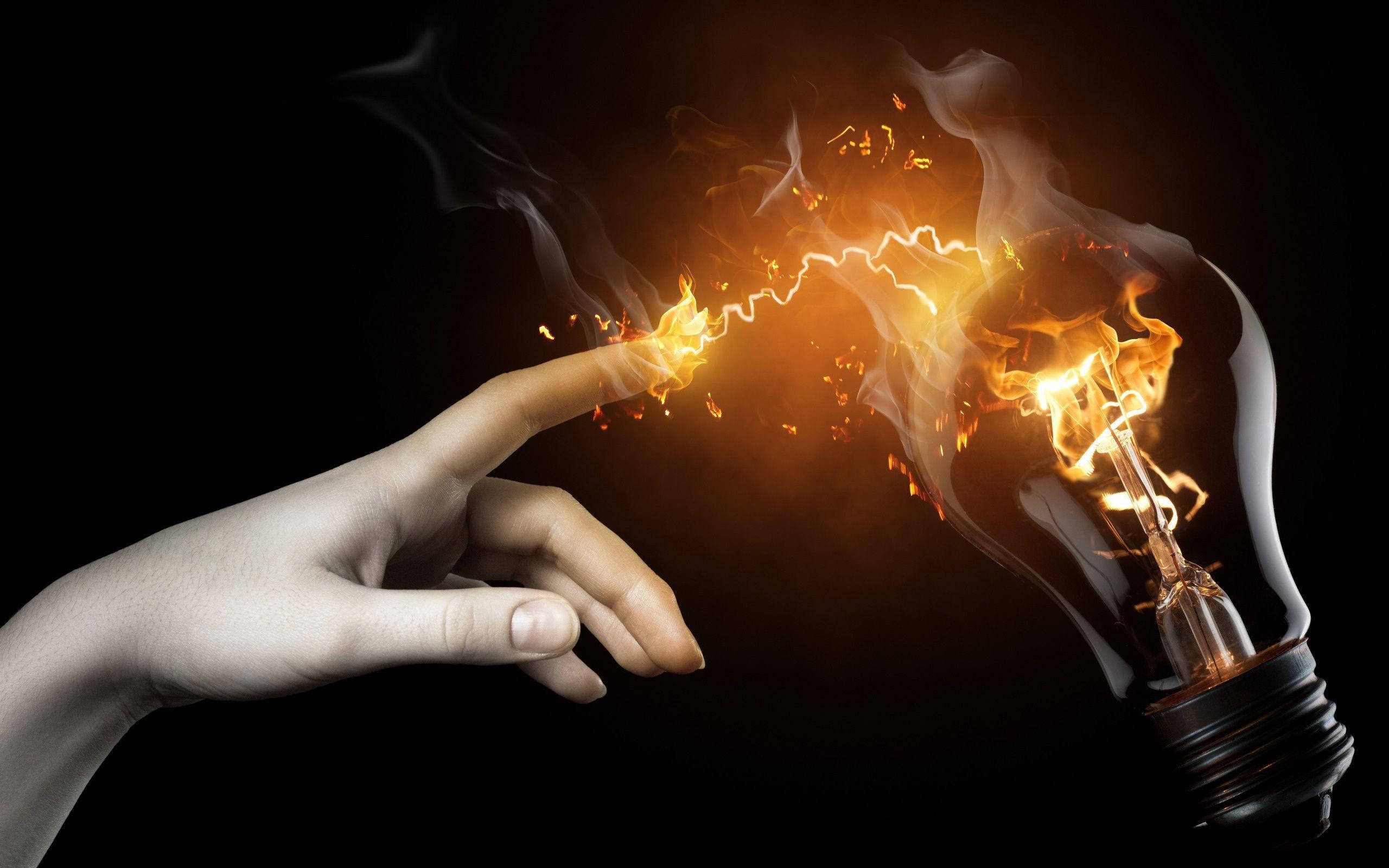 electric current, flaming lightbulb, electric sparks, 2K Desktop Wallpaper