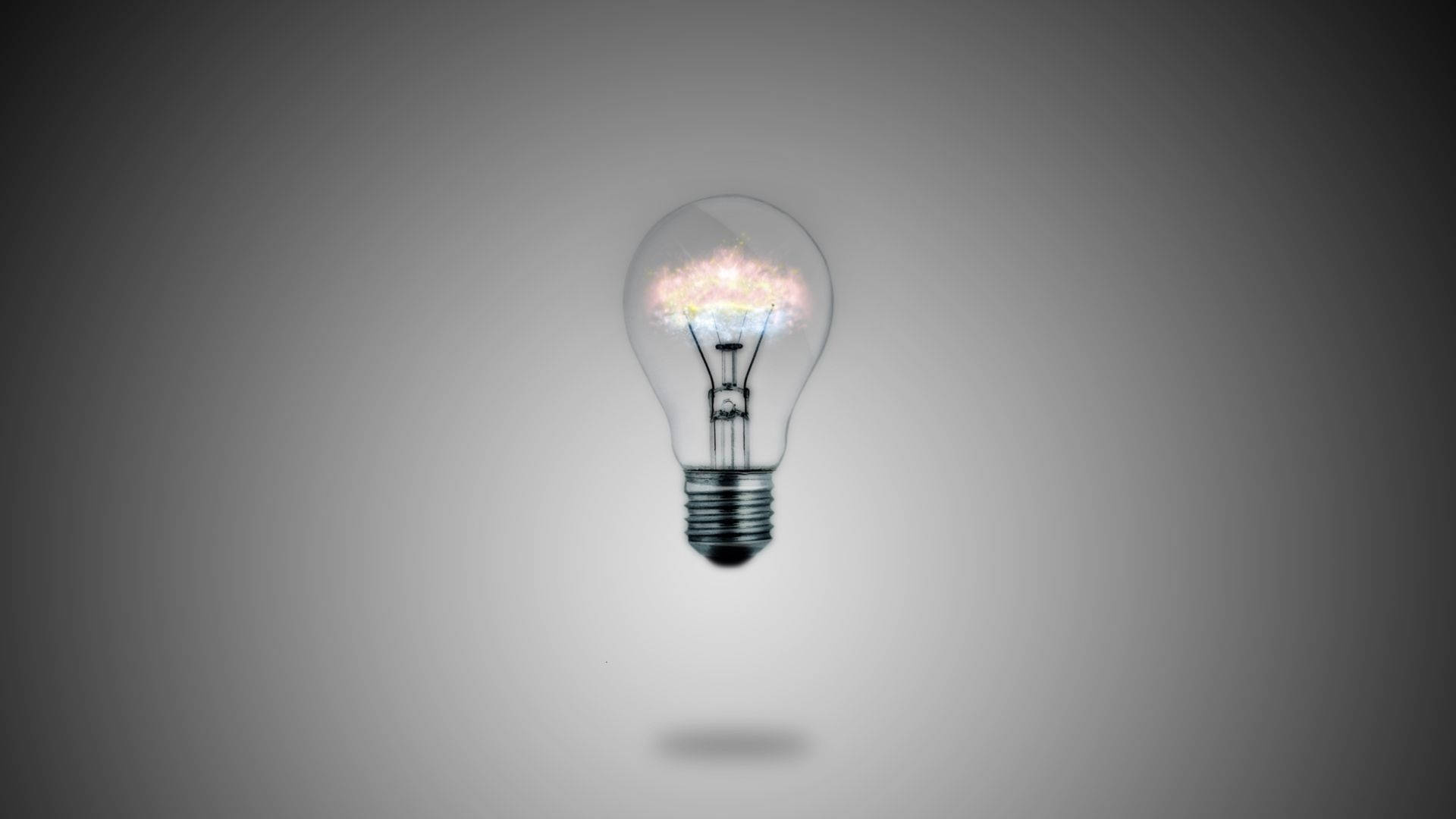 rainbow electricity light bulb, soft pink and blue spark, gradient gray background, Full HD Desktop Wallpaper
