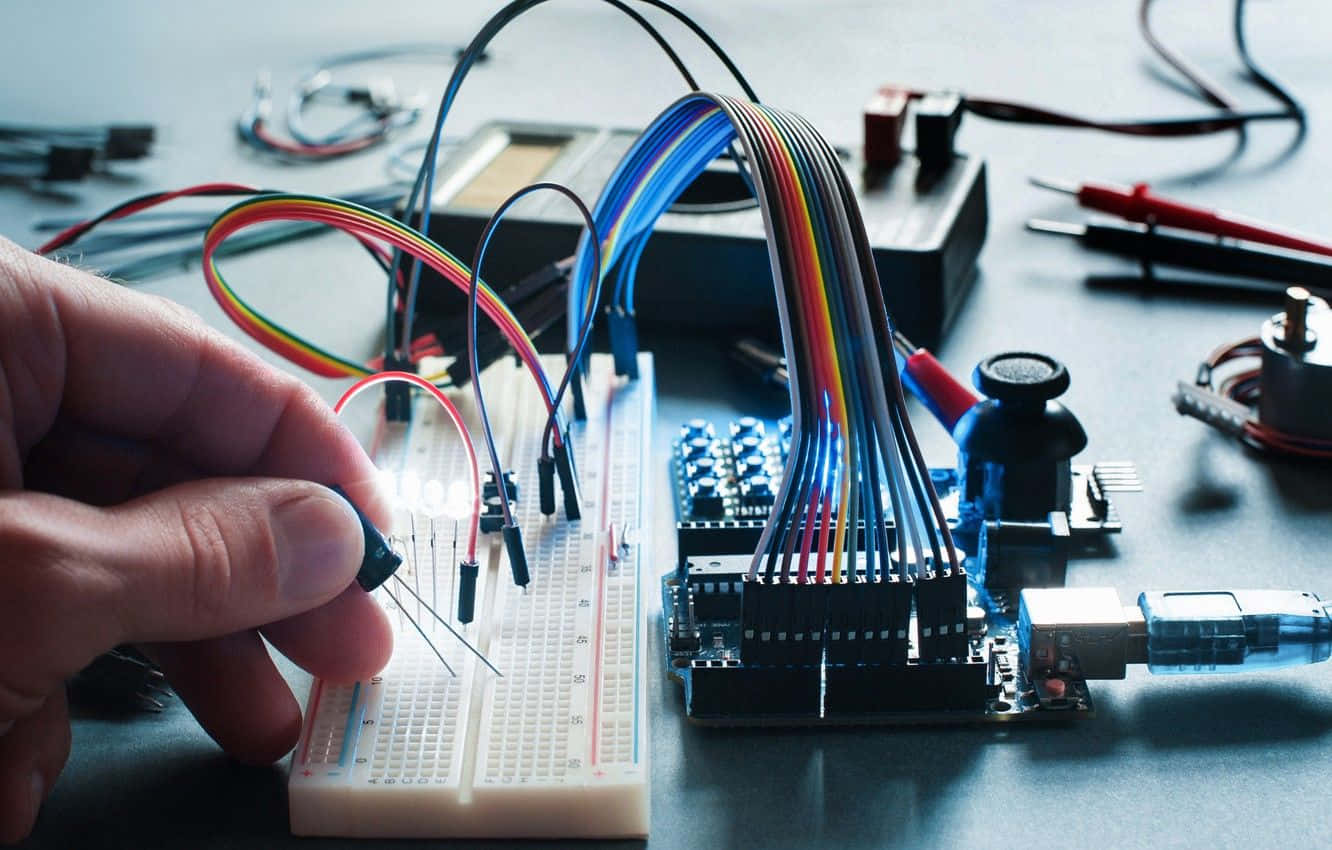 LED, breadboard, colorful wires, HD Desktop Wallpaper