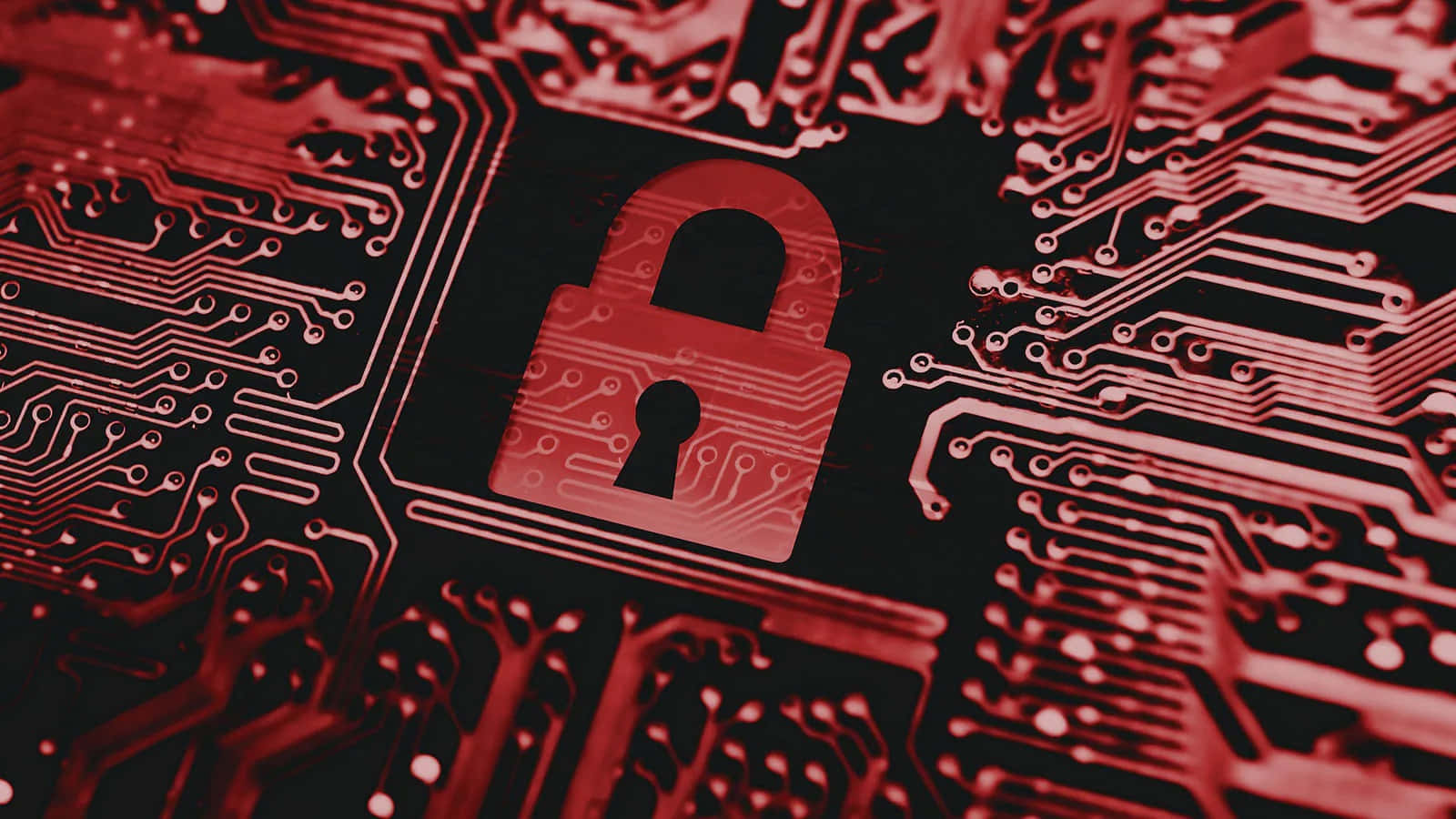 glowing red padlock, circuit board, intricate pathways, HD Desktop Wallpaper