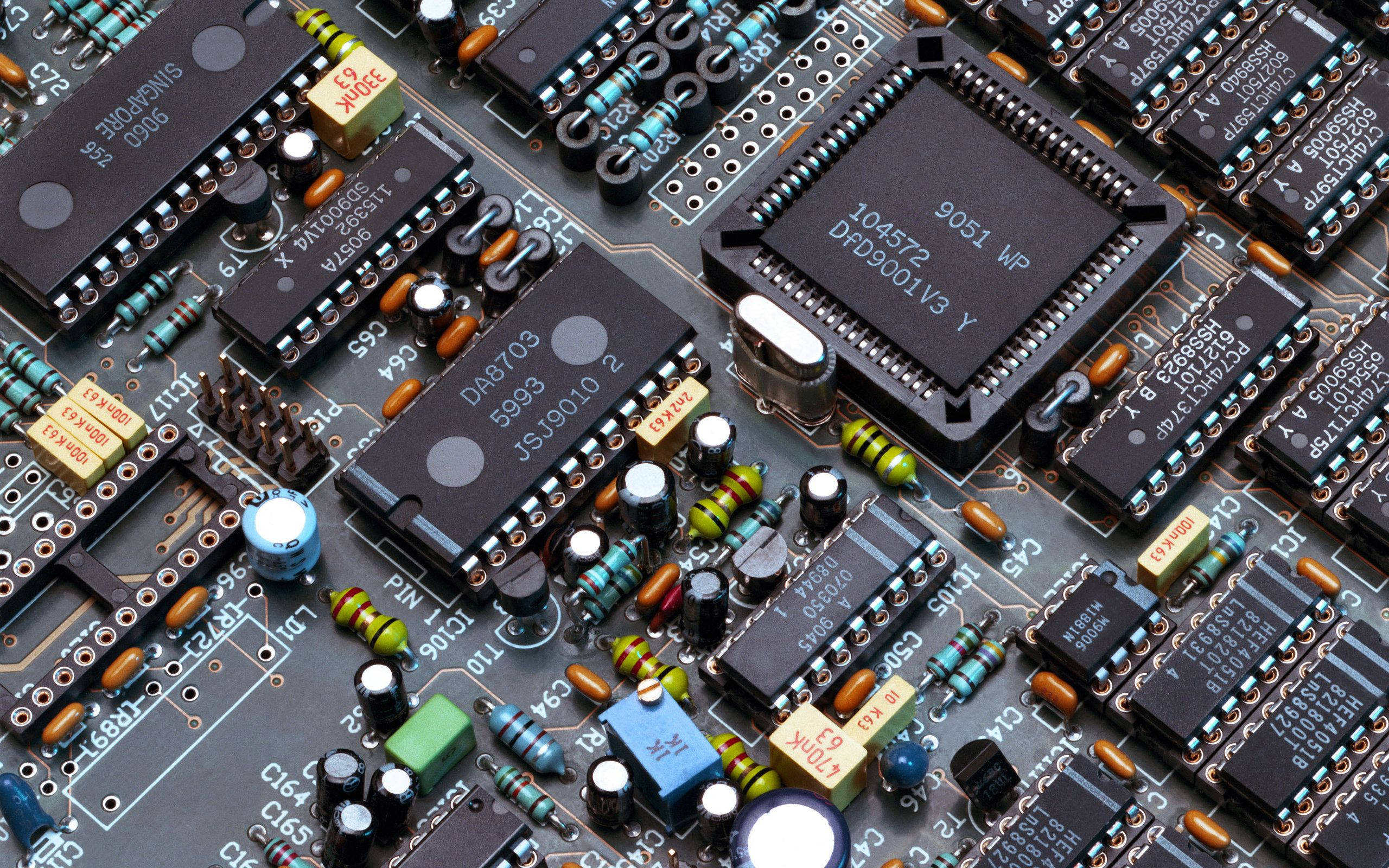 integrated circuits, resistors, circuit board, 2K Desktop Wallpaper