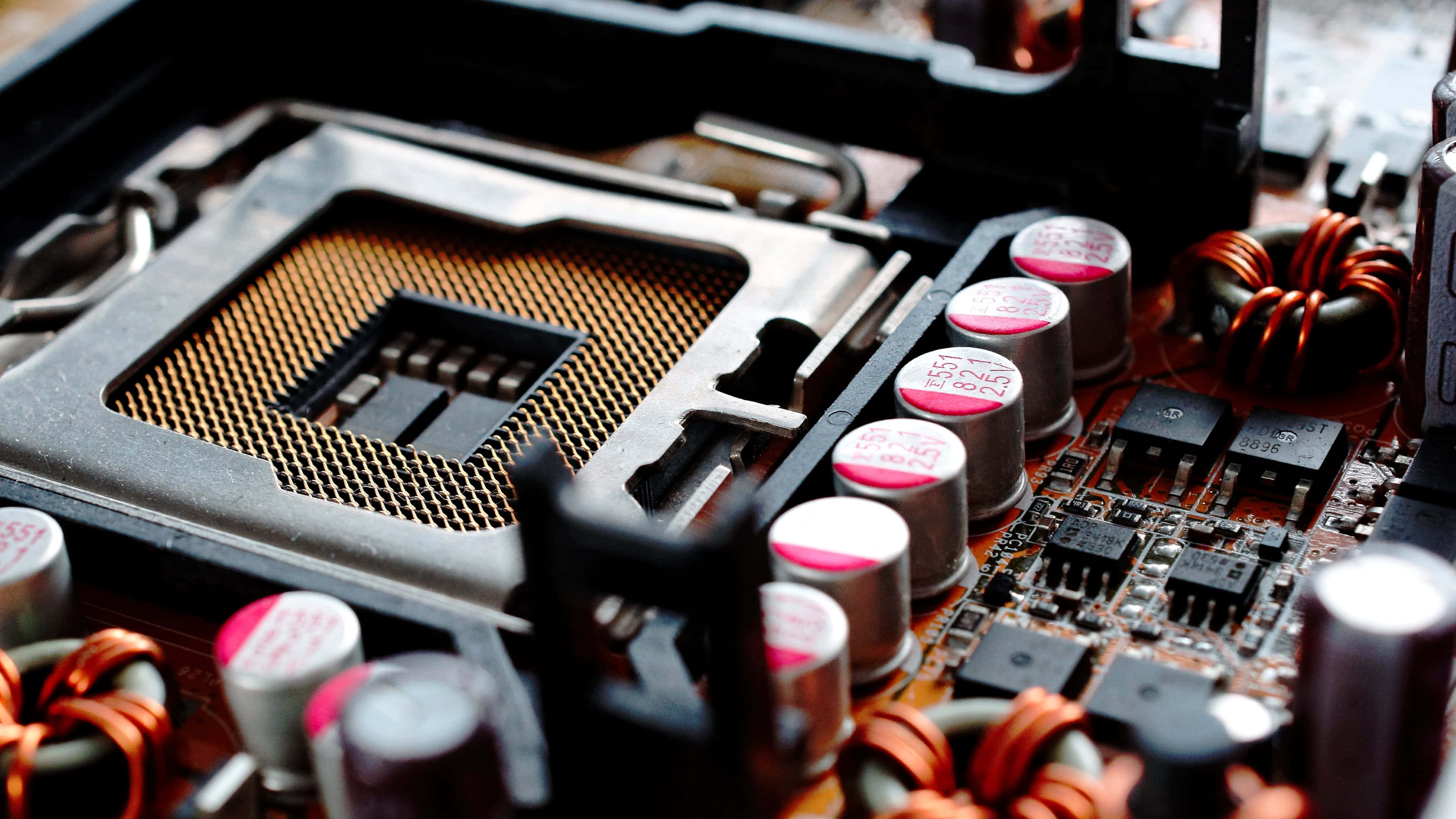 computer motherboard, CPU socket, capacitors, 4K Desktop Wallpaper
