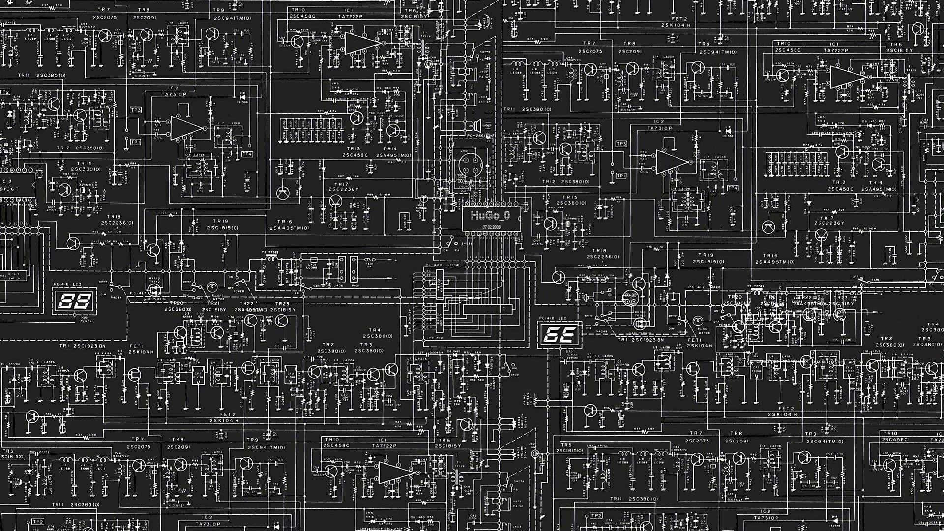 white circuit board schematic pattern, black background, technical symbols, Full HD Desktop Wallpaper