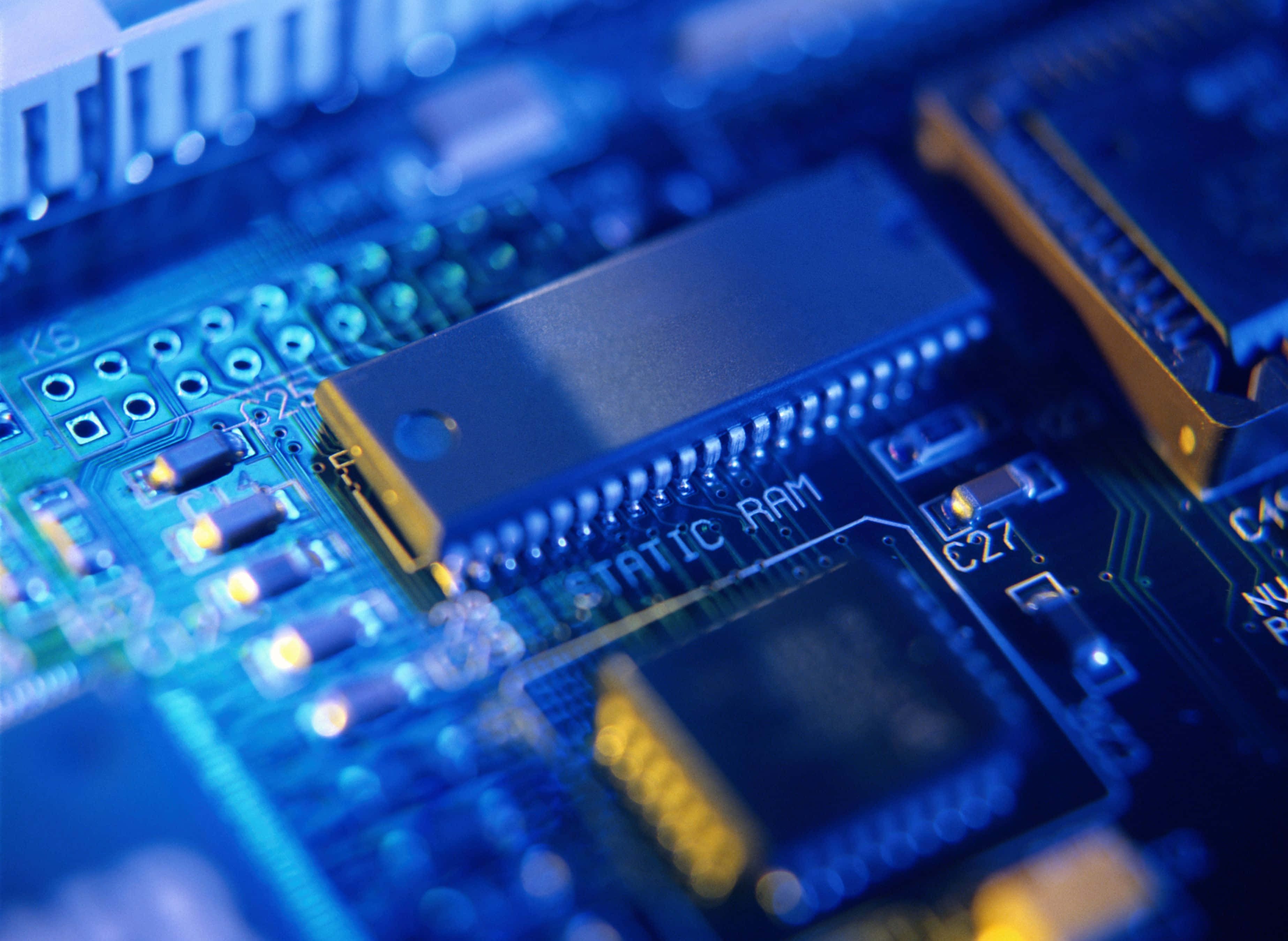 blue circuit board, static ram chip, cool lighting, 2K Desktop Wallpaper