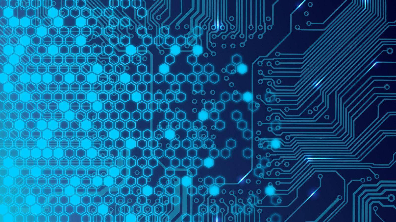 electronic blue circuit board, glowing blue, hexagonal grids, HD Desktop Wallpaper