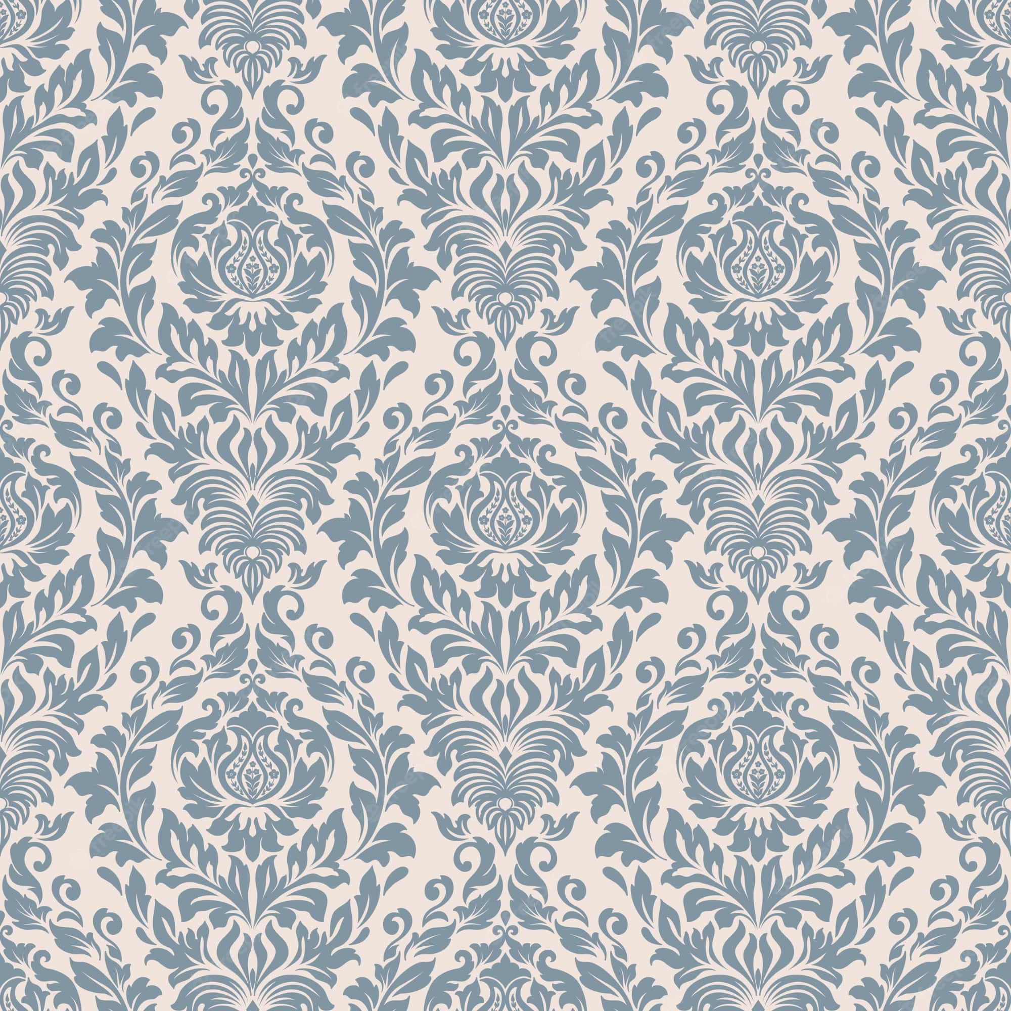 Elegant Blue Damask Pattern, muted blue, cream background, Full HD Desktop Wallpaper