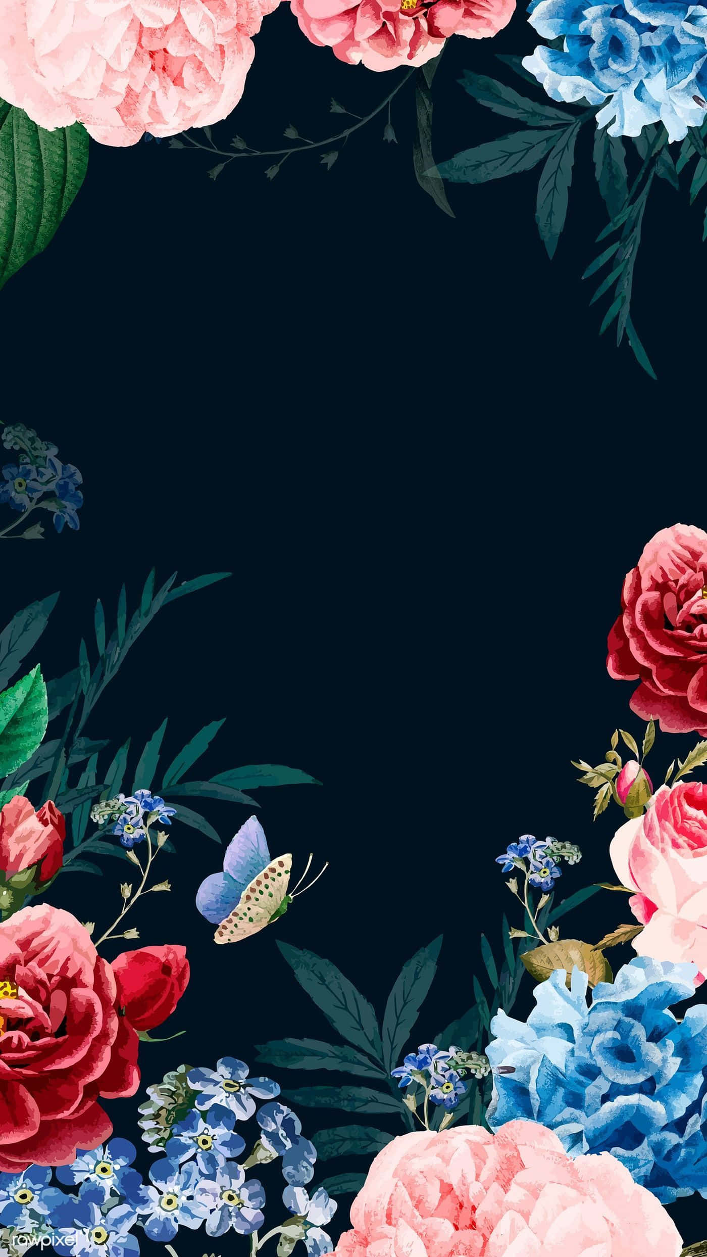 vibrant pink, blue peonies, forget-me-nots, Full HD Phone Wallpaper